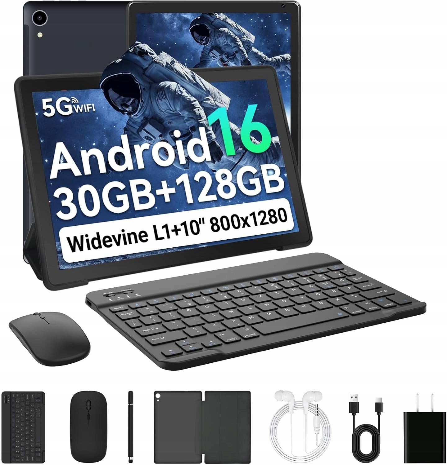 Android 16 10.1" Tablet 8-Core 30GB+128GB WIFI Keyboard Mouse for Study