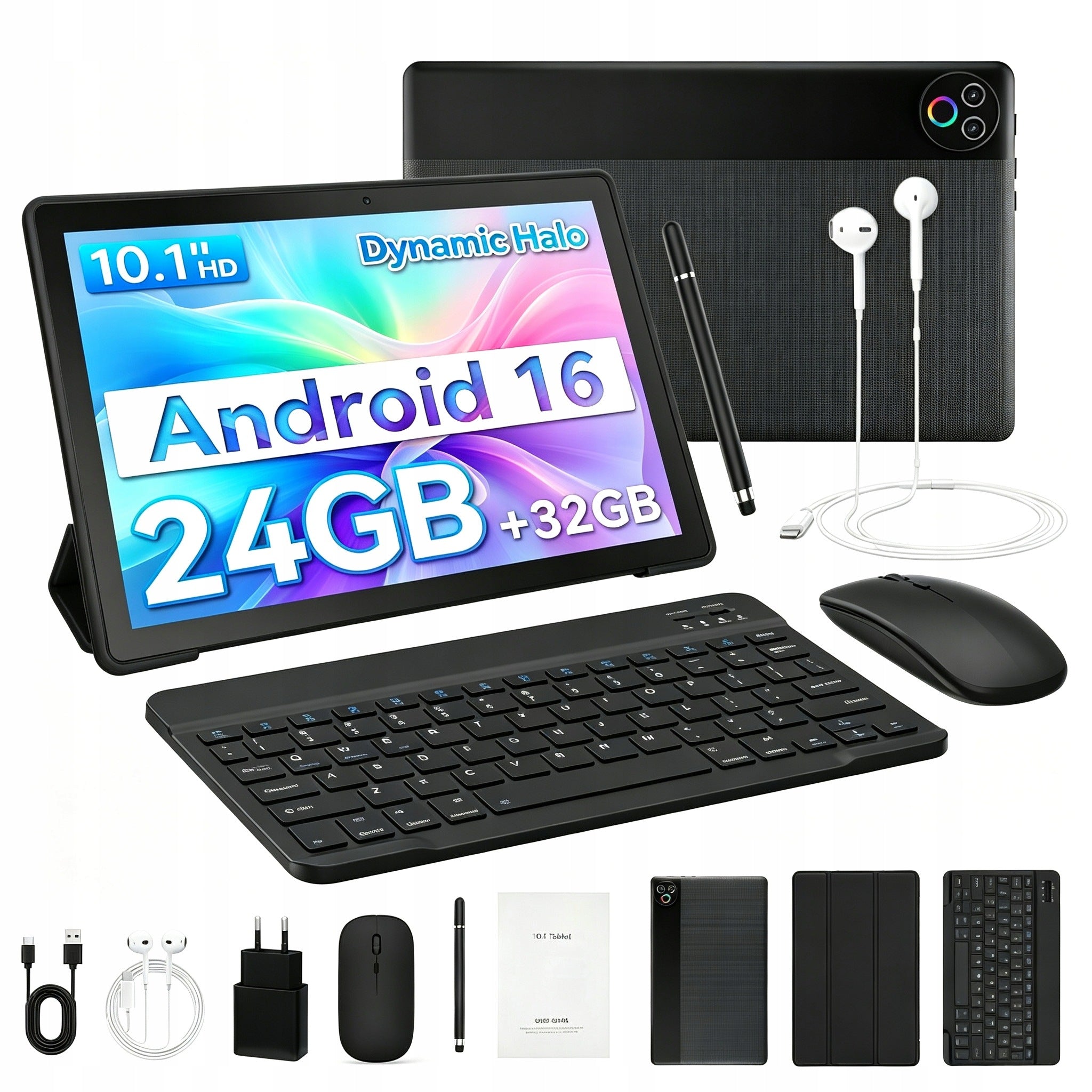 Android 16 10 inch Tablet 24GB RAM/1TB TF Face ID OTG WIFI 6&BT Keyboard