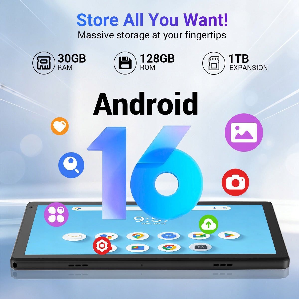 Android 16 Tablet 10.1" 30GB+128GB 8-Core with Keyboard Mouse Black Manufacturer code XXHX109LBK-RC