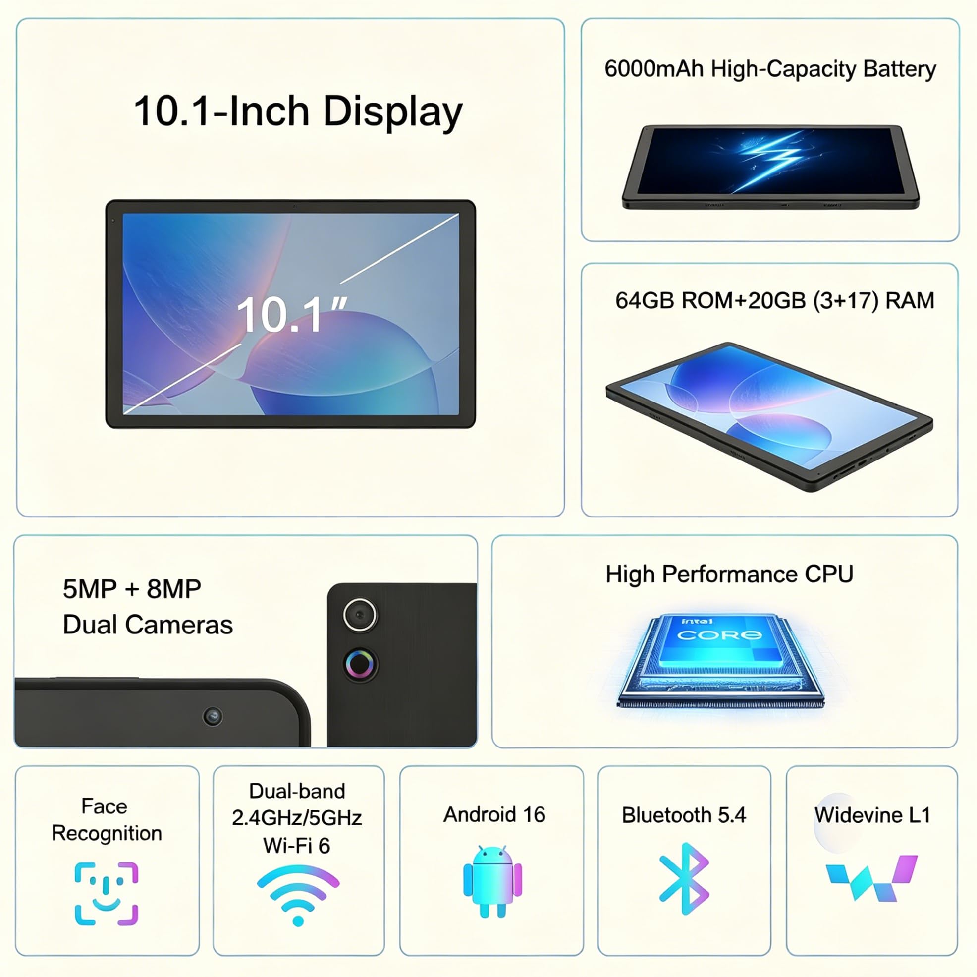 Android 16 Tablet Set 10 Inch 24GB+64GB+2TB TF 6000mAh Battery Widevine L1 Packaging status original