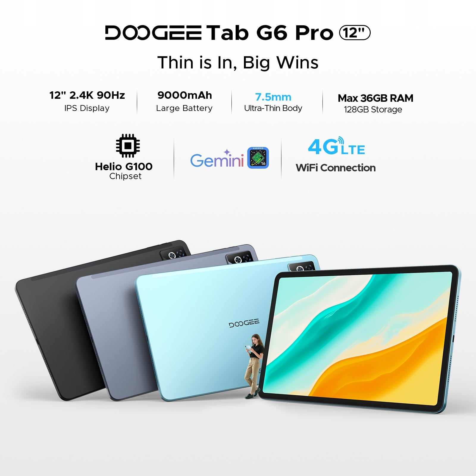 Android 16 tablet DOOGEE TABG6PRO-V 12" 36+128GB 9000mAh 2.4K/4G LTE/SET Manufacturer code TABG6PRO-V-BLACK