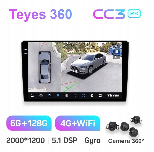 Android GPS CarPlay Radio TEYES CC3 2k 6+128 Gb 360° 10" Reversing Cameras