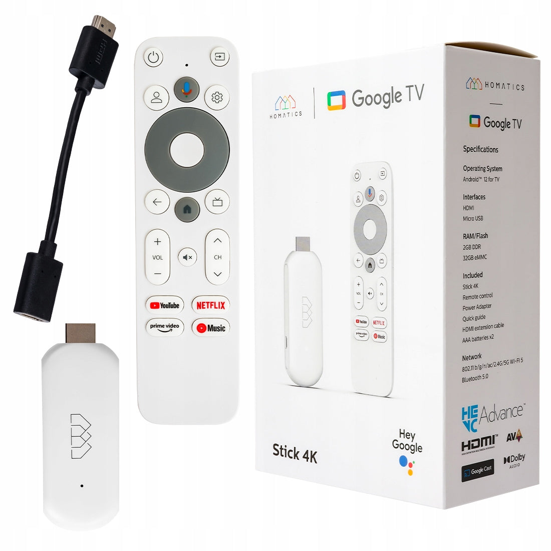 Android SMART TV Homatics 4K Google TV 32GB Bluetooth Wi-Fi HDMI adapter