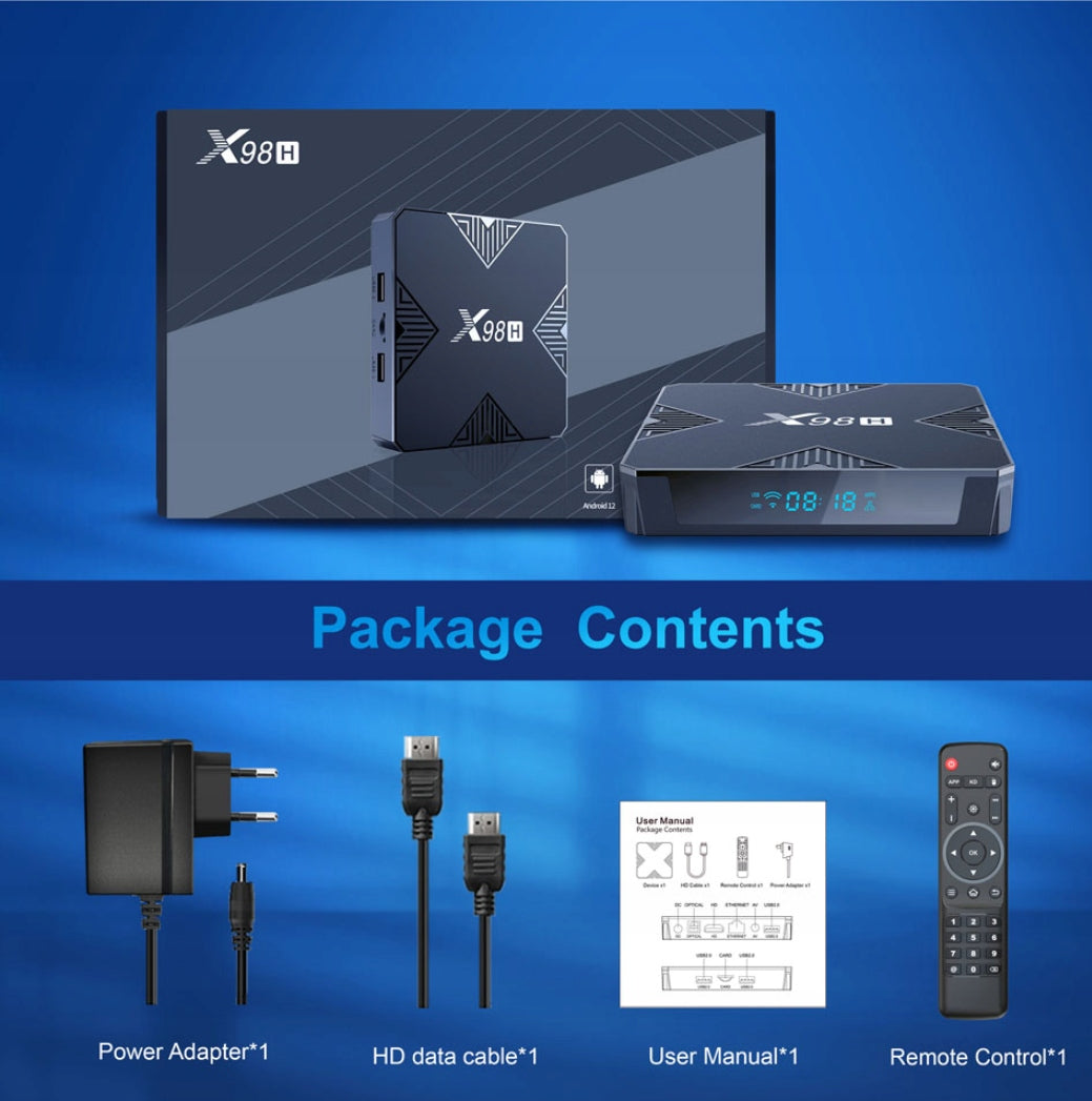 Android TV Box X98h 12.0 HD 4K WiFi6 BT 5.0 4GB /32GB HDMI USB Decoder KODI Manufacturer code Box TV X98H 4/32 GB