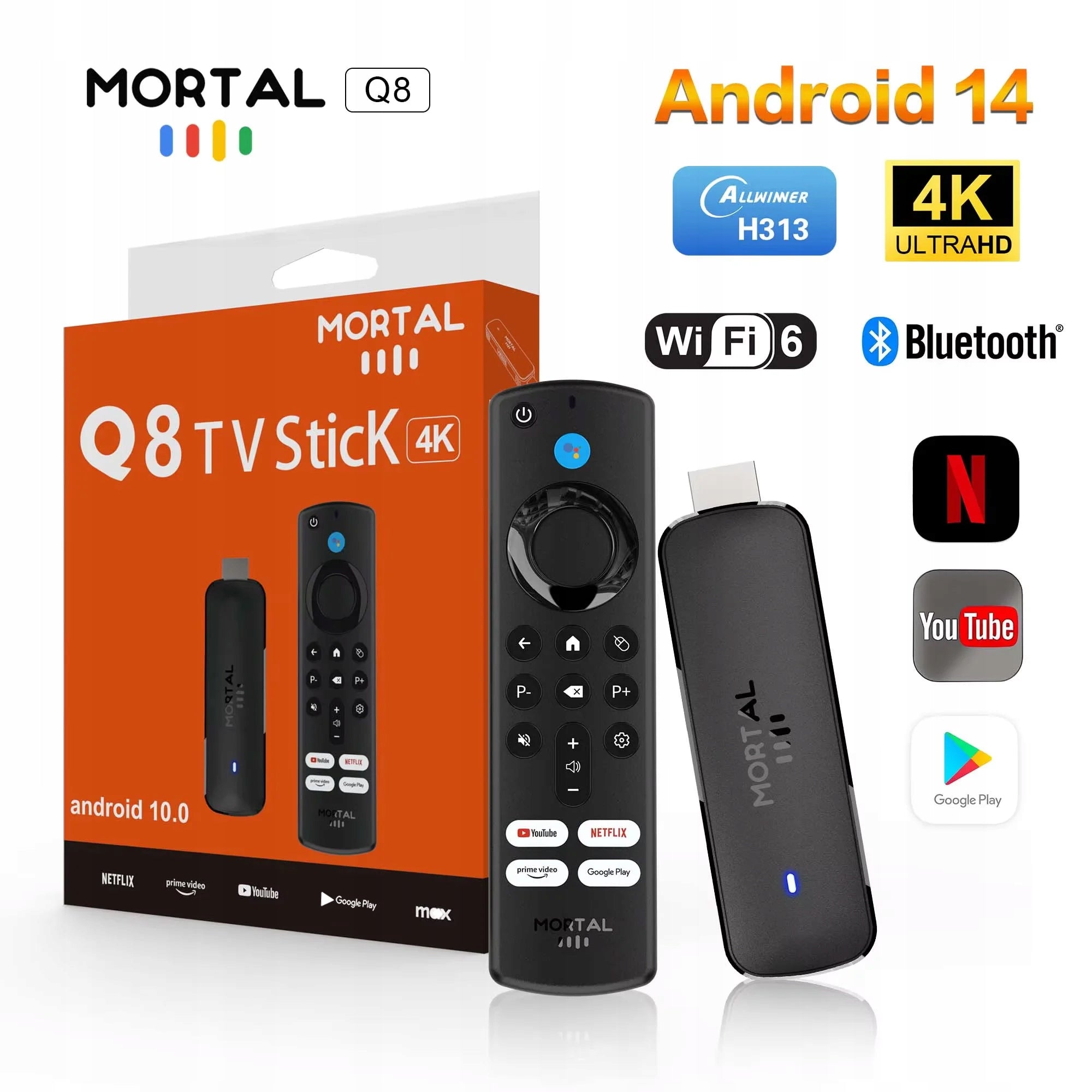 Android TV Stick Q8 4K UHD WiFi 6 Voice Remote Netflix YouTube Media Player