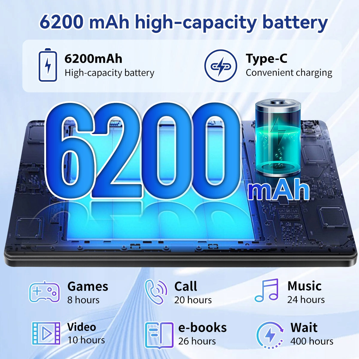 Android Tablet 10“ 30GB+128GB+2TB TF 6200mAh 15W Fast Charge 1280x800 Black Operating system version Android 15