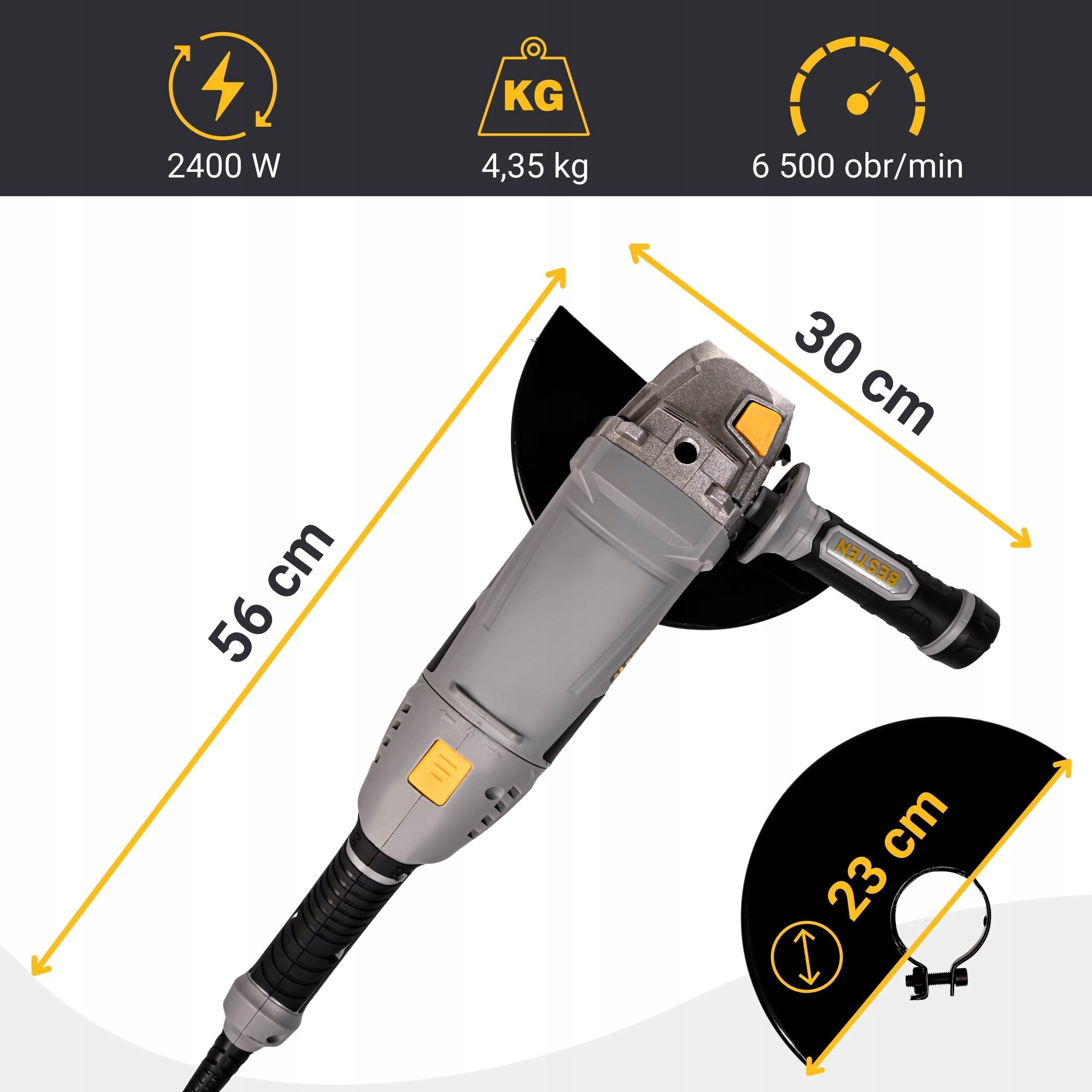 Angle Grinder 230mm DIAX Angle Grinder 2400W Free Start Strong Handle BESTEN Power supply type mains