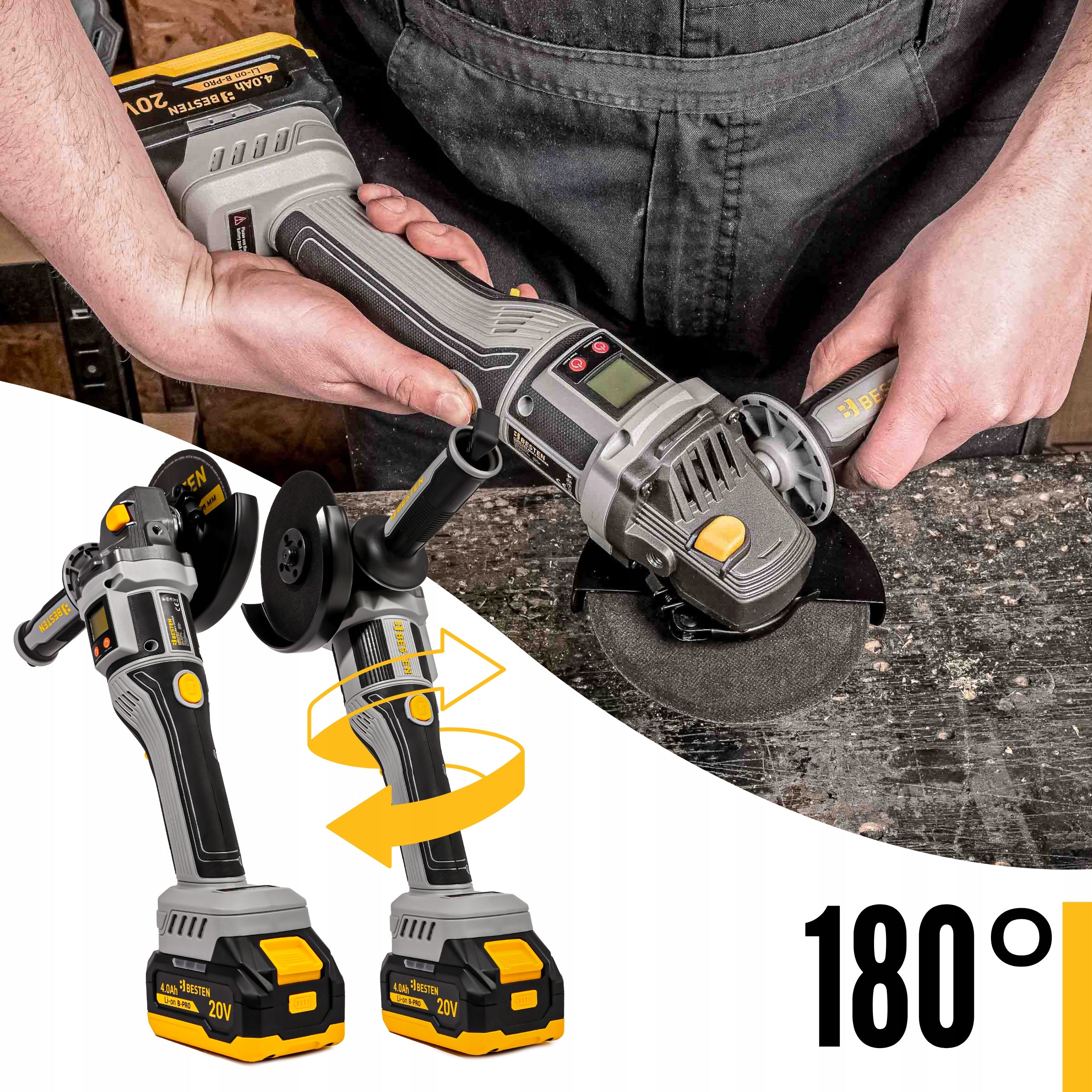 Angle Grinder Cordless Brushless Angle Diax 2XAku 4Ah Discs Brand BESTEN