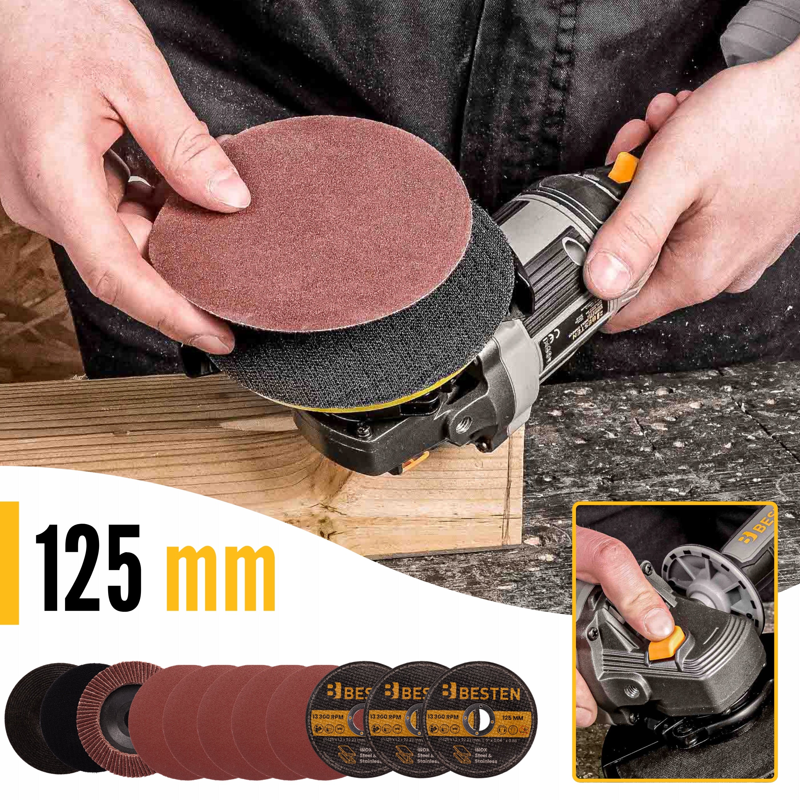 Angle Grinder Cordless Brushless Angle Diax 2XAku 4Ah Discs Series Szlifierka kątowa 850W BESTEN BE-2915