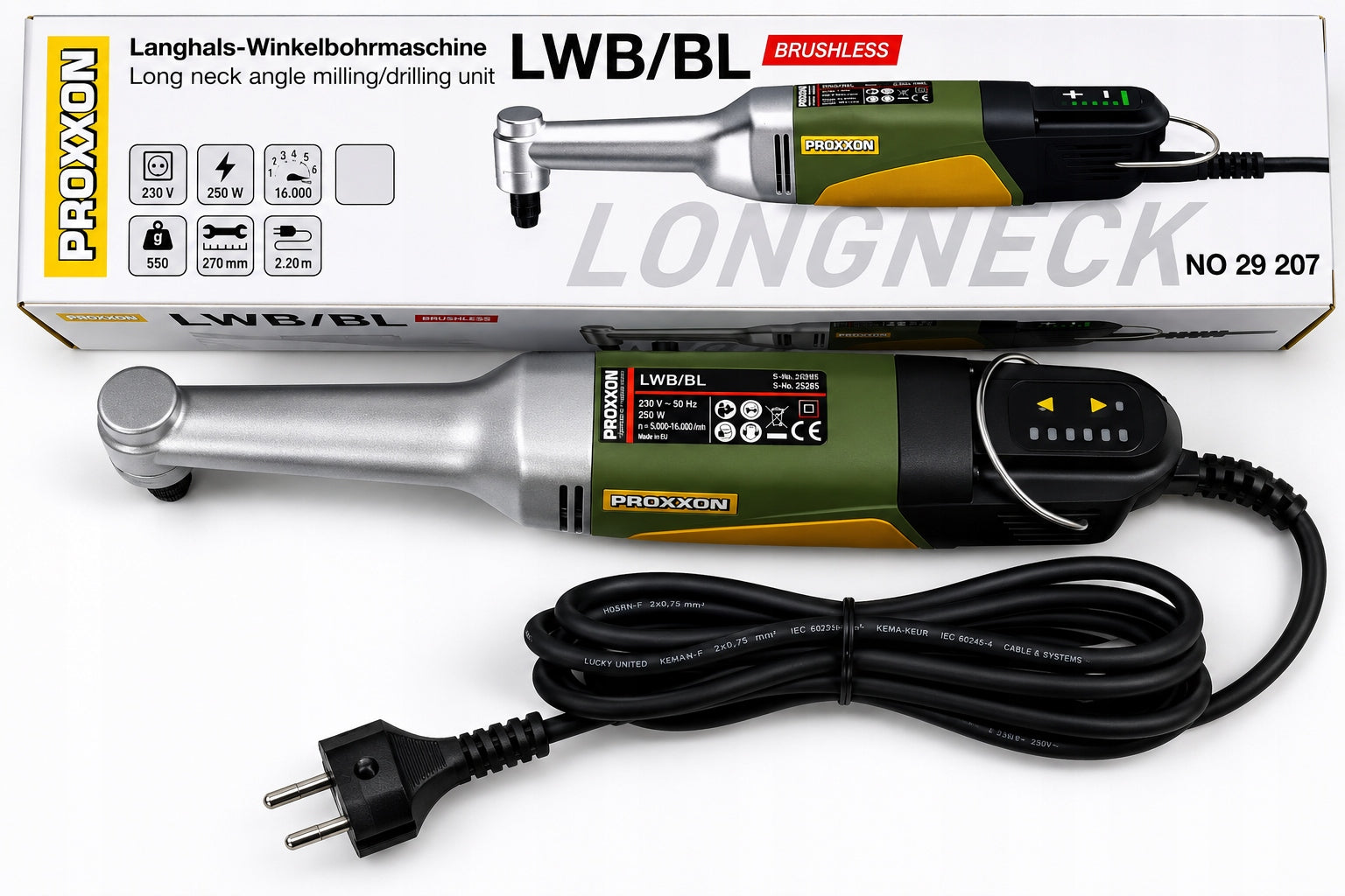 Angle drill Proxxon LWB/BL with long brushless neck 230V PR29207 Manufacturer code PR29207