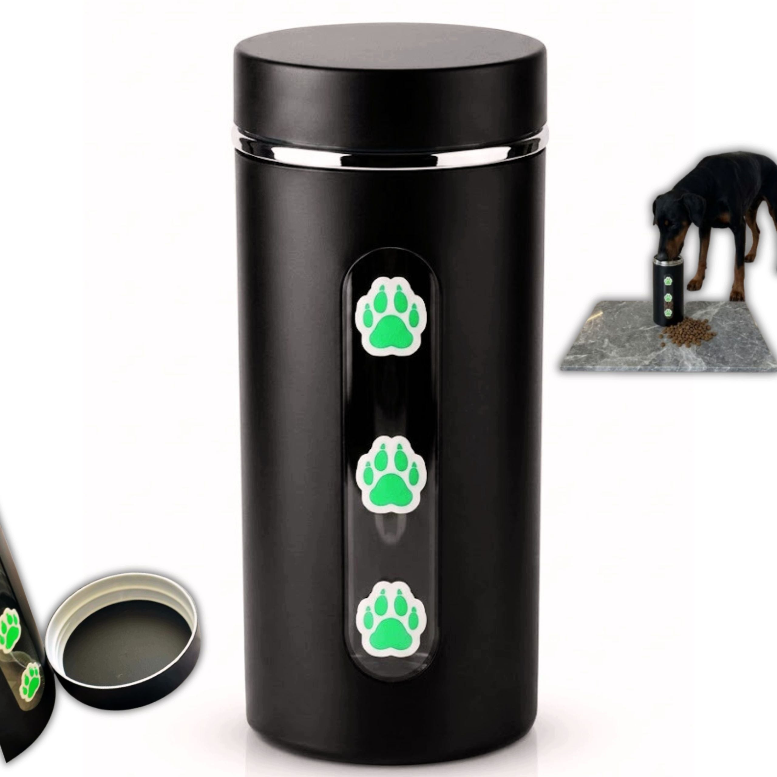 Animal Cat Dog Dry Food Glass Container with Window Black