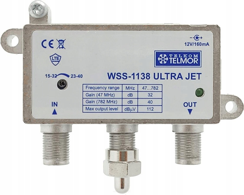 Antenna amplifier WSS-1138 ULTRA JET DVB-T2 38dB LTE Telkom-Telmor