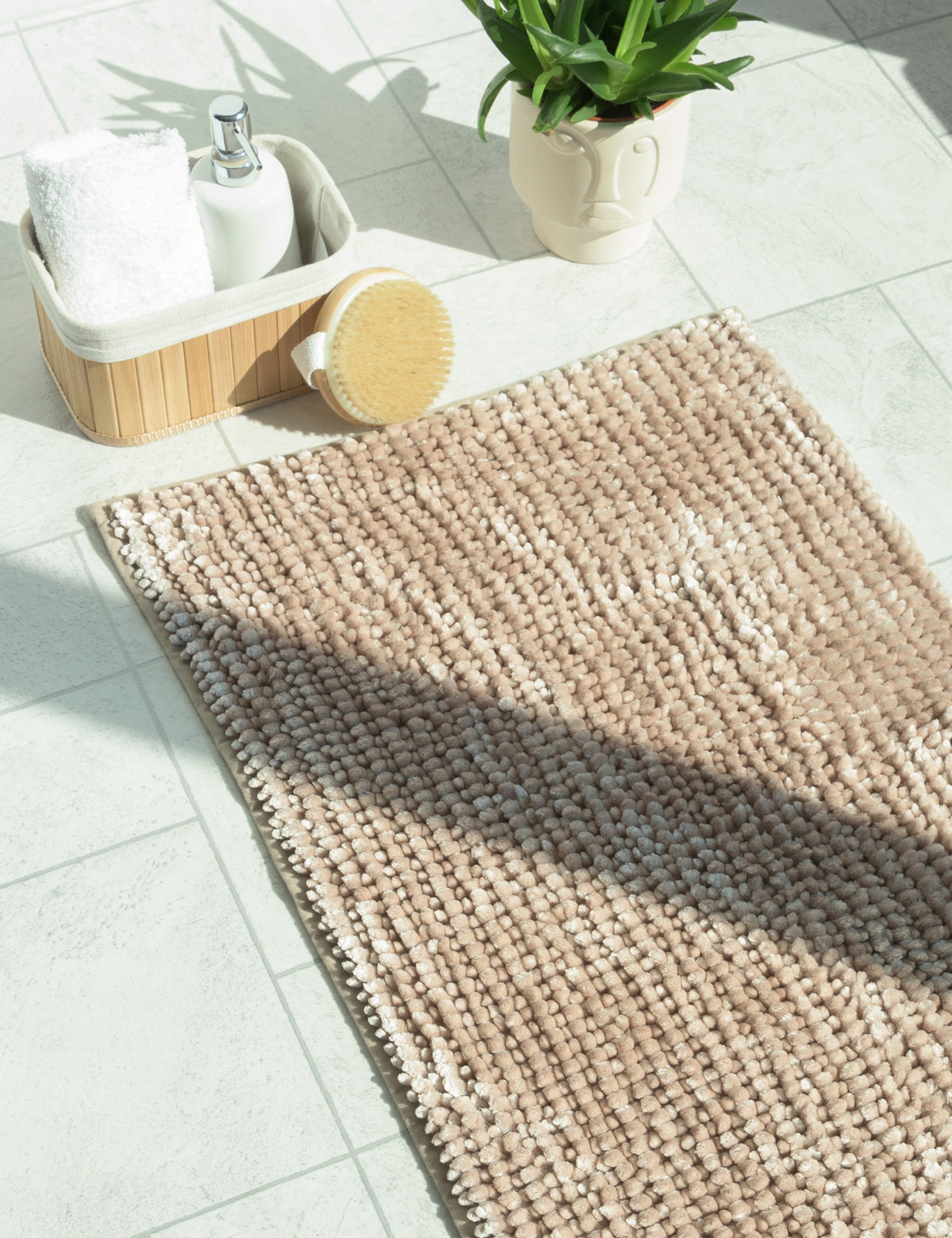 Anti-Slip Bathroom Rug Beige Fluffy Shaggy Chenille 50x80cm Packaging status original