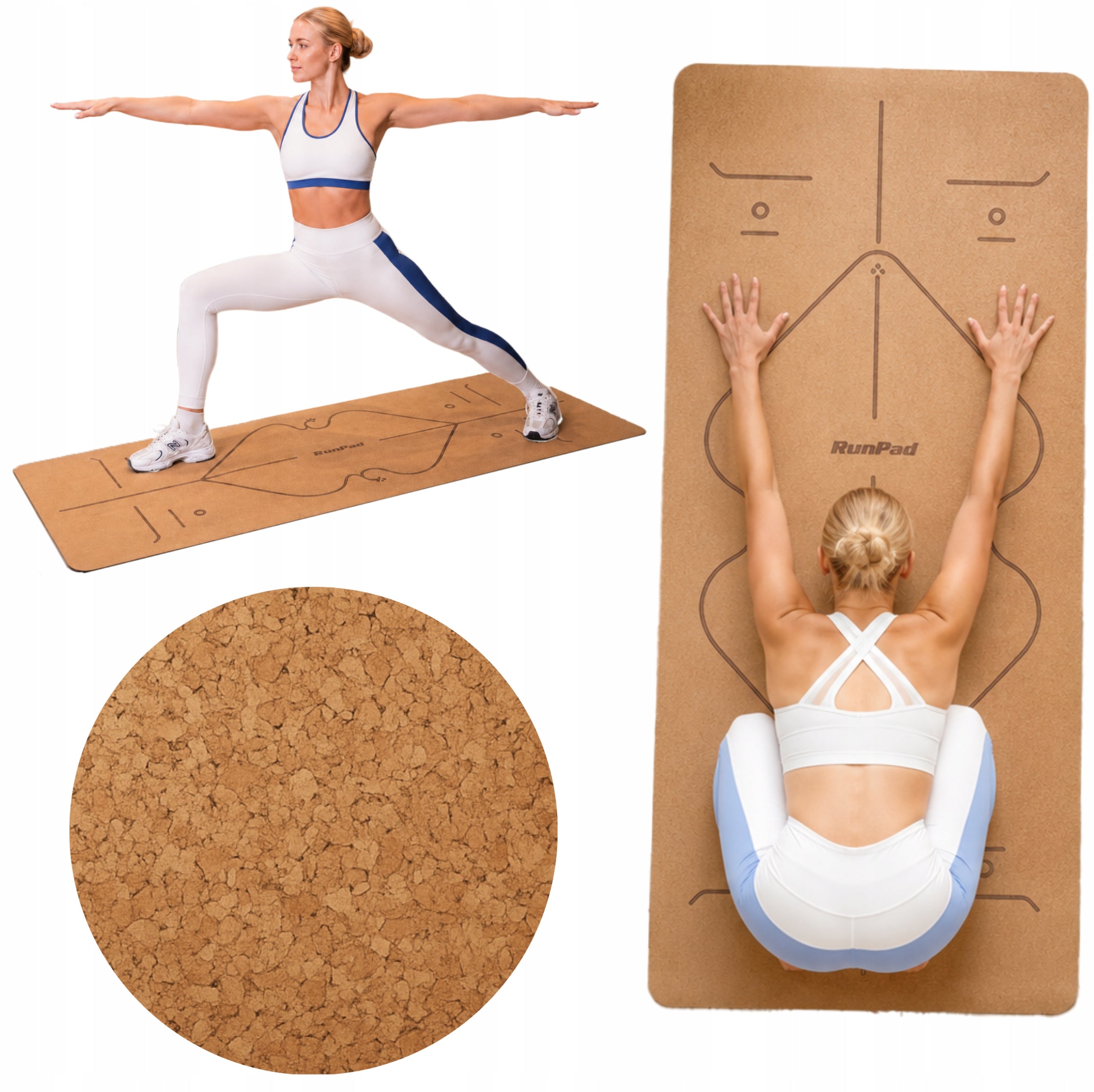 Anti-slip cork mat Yoga Pilates stretching large XL 183×61×0,6 cm