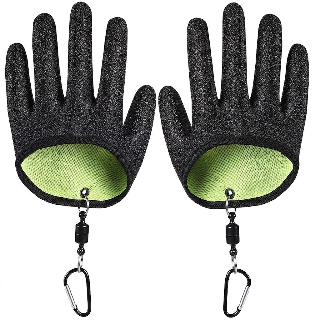 Anti-slip fishing gloves with magnet and carabiner M green
