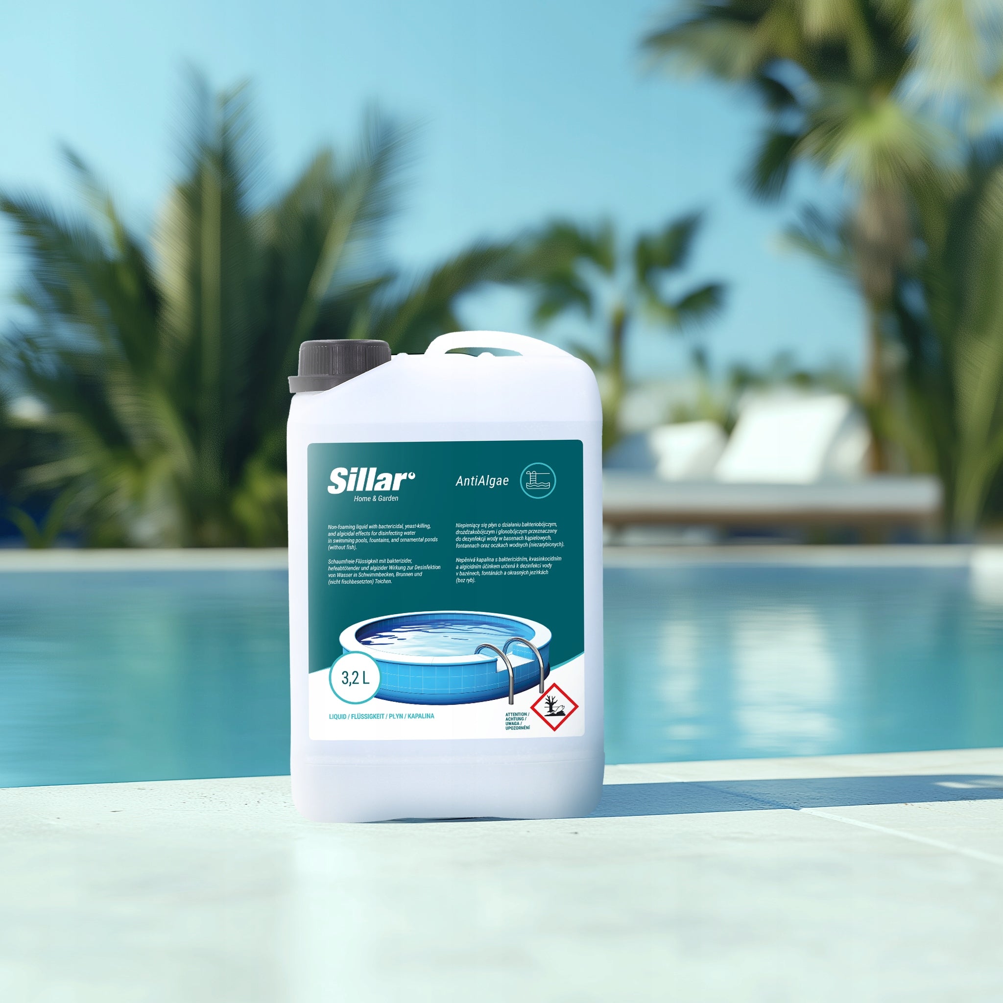 Antialgae agent for algae 3,2l for swimming pool jacuzzi spa Sillar green water Brand Sillar