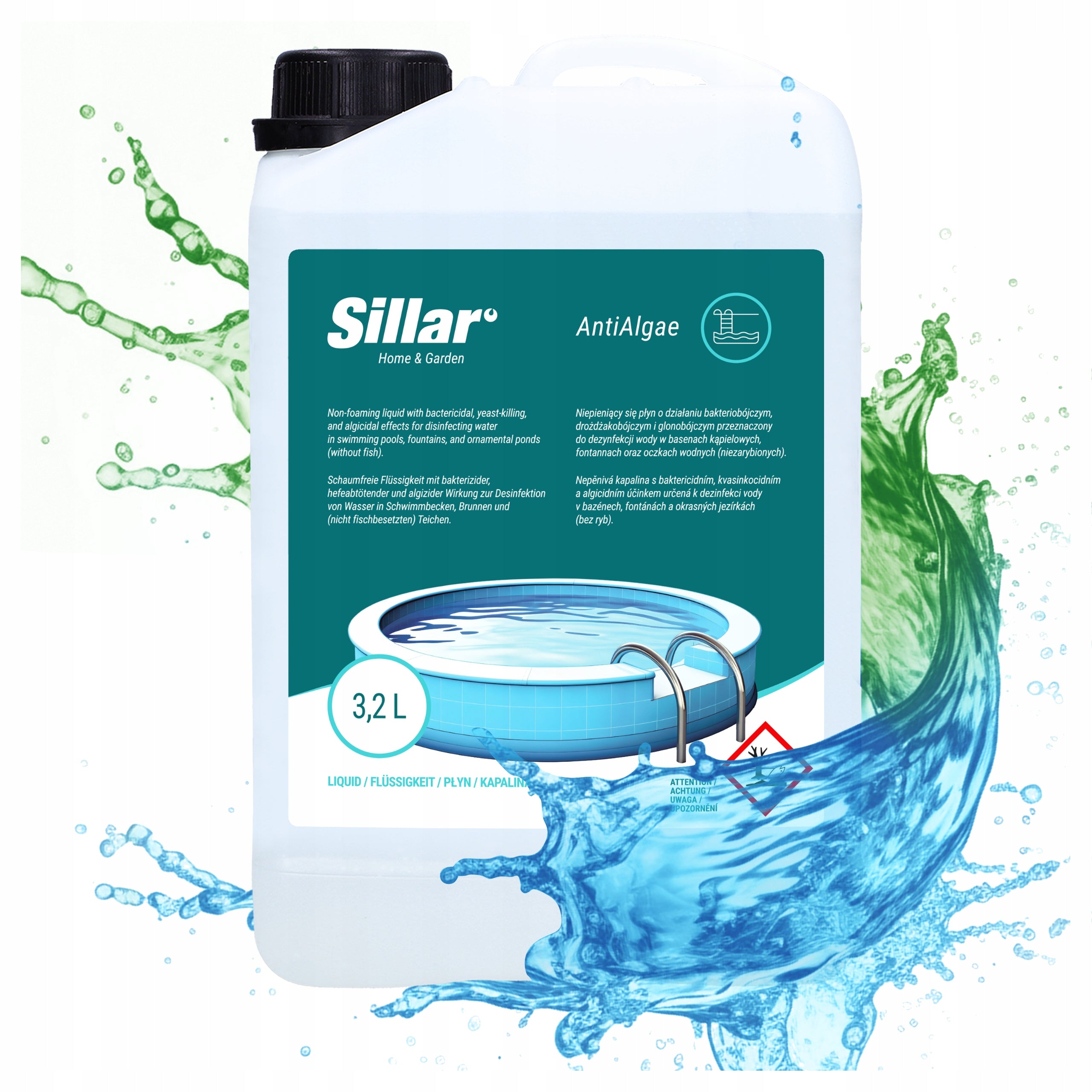 Antialgae agent for algae 3,2l for swimming pool jacuzzi spa Sillar green water