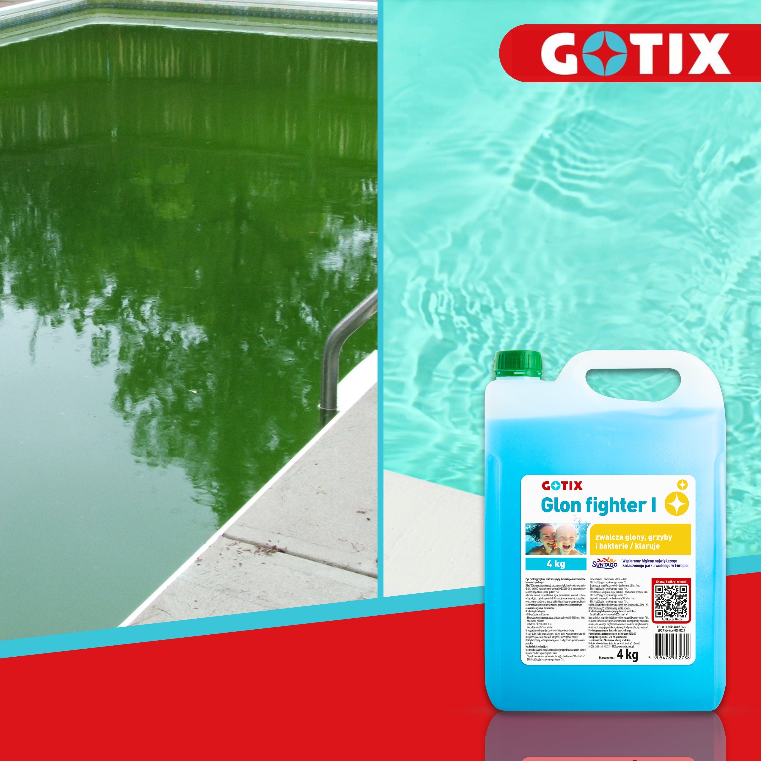 Antyglon Strong Agent against Algae in the Pool Jacuzzi SPA Algae Chemicals 4L Packaging status original