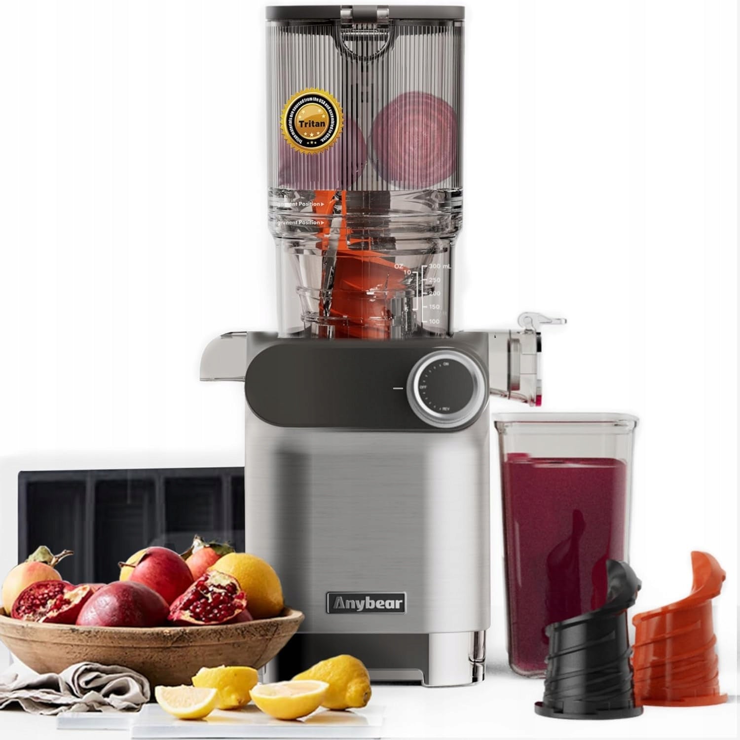 Anybear Slow Juicer Large Hole Silver 200W