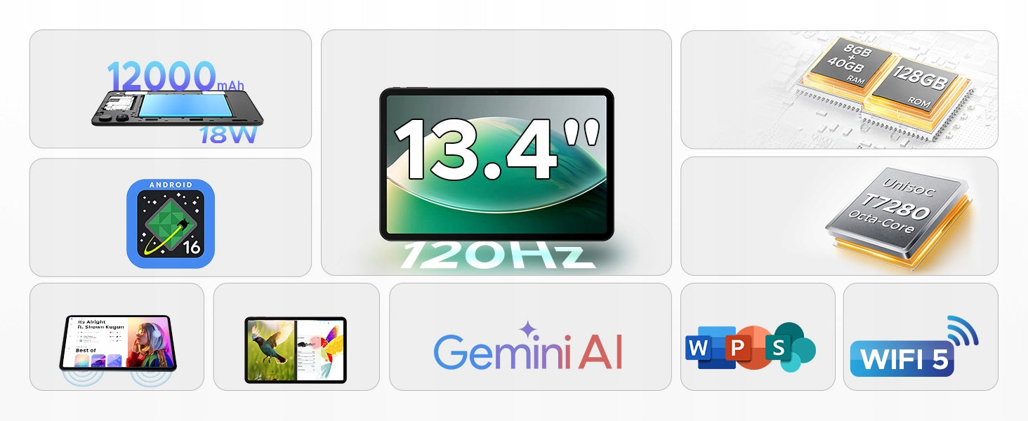 Aorlym P13 Tablet z klawiaturą 13,4"+12000mAh 2.4K WiFi Android16 48+128GB Brand AORLYM