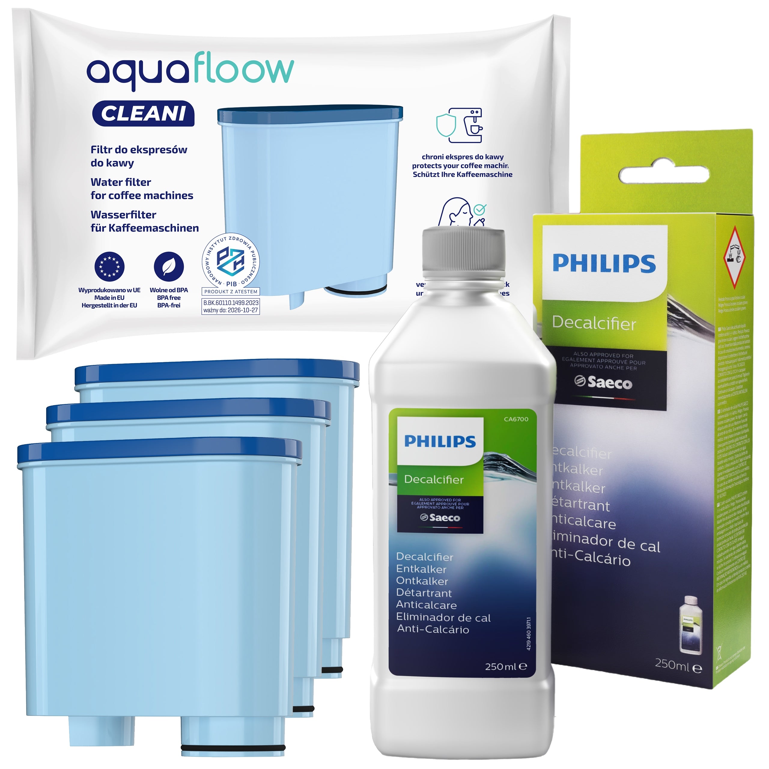 AquaFloow 3x filter for Philips Latte Go + descaler for espresso machine