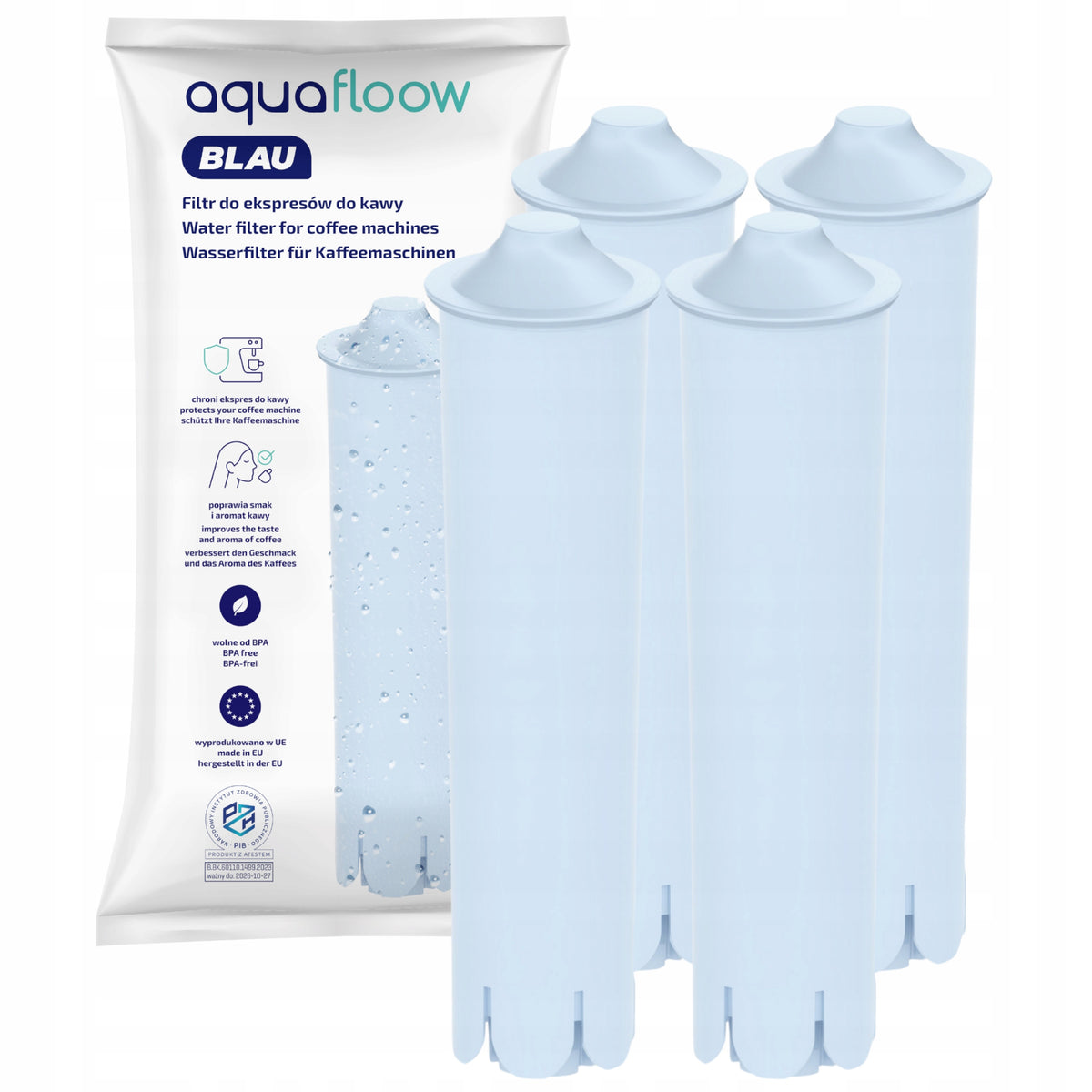 AquaFloow Blau: 4x water filter for Jura machine - replacement