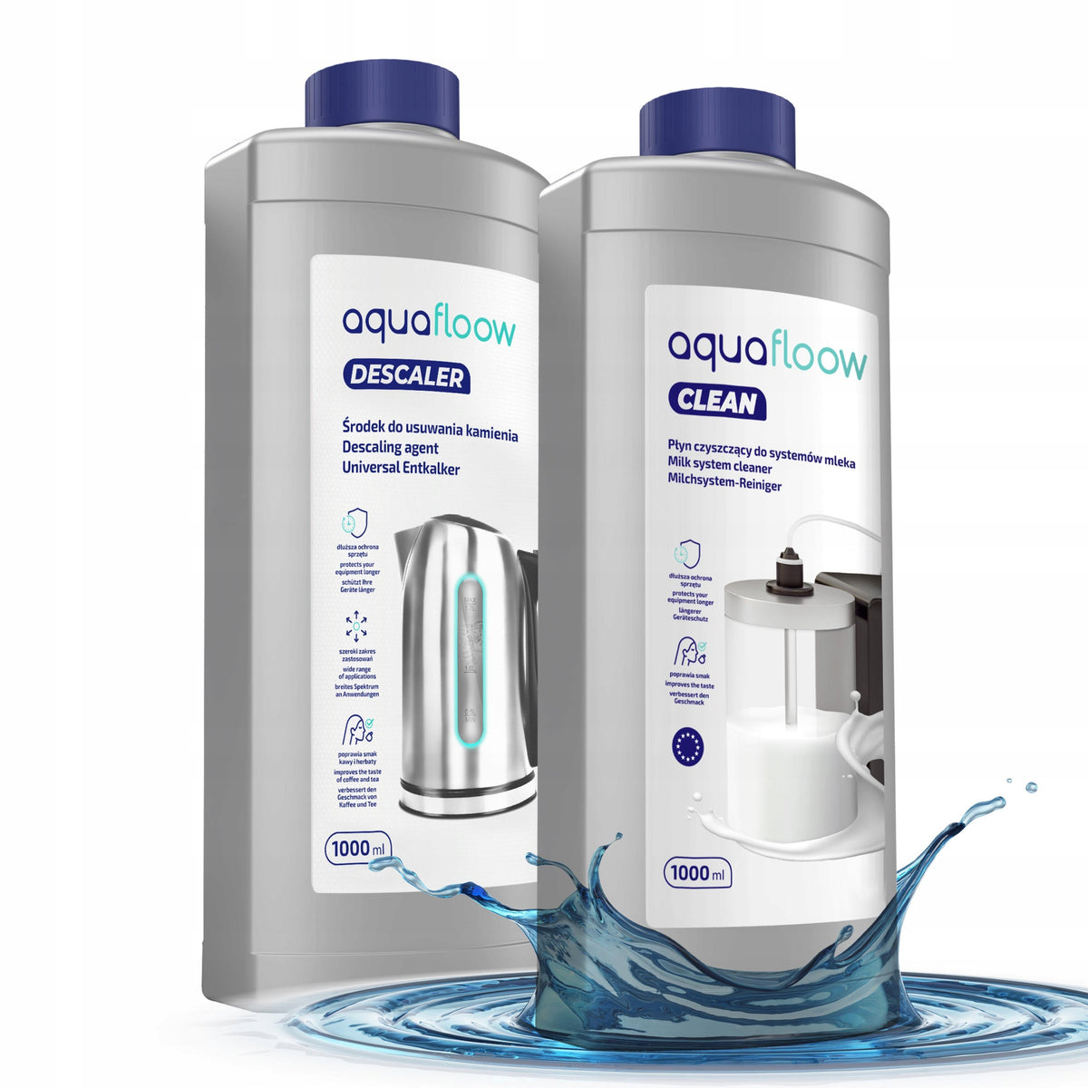 AquaFloow descaler for espresso machine + milk system cleaner 2x1l