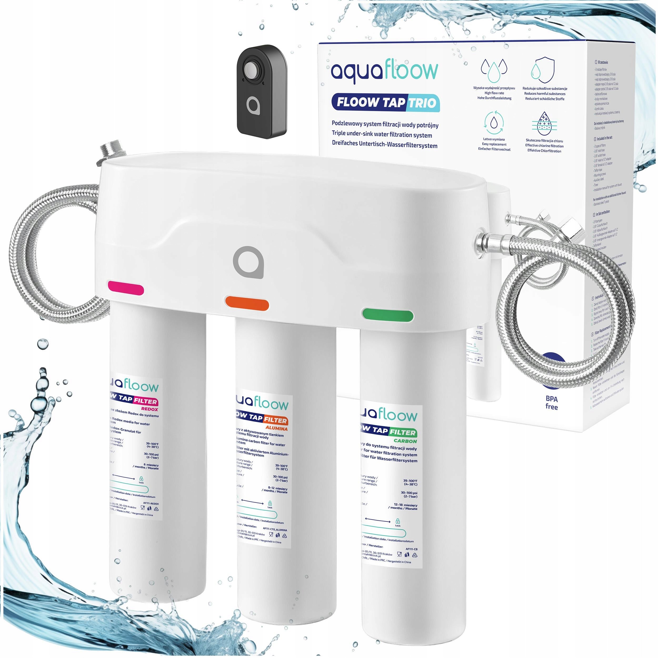 AquaFloow triple under-sink filter system for sink + tap Model Tap Trio + kranik