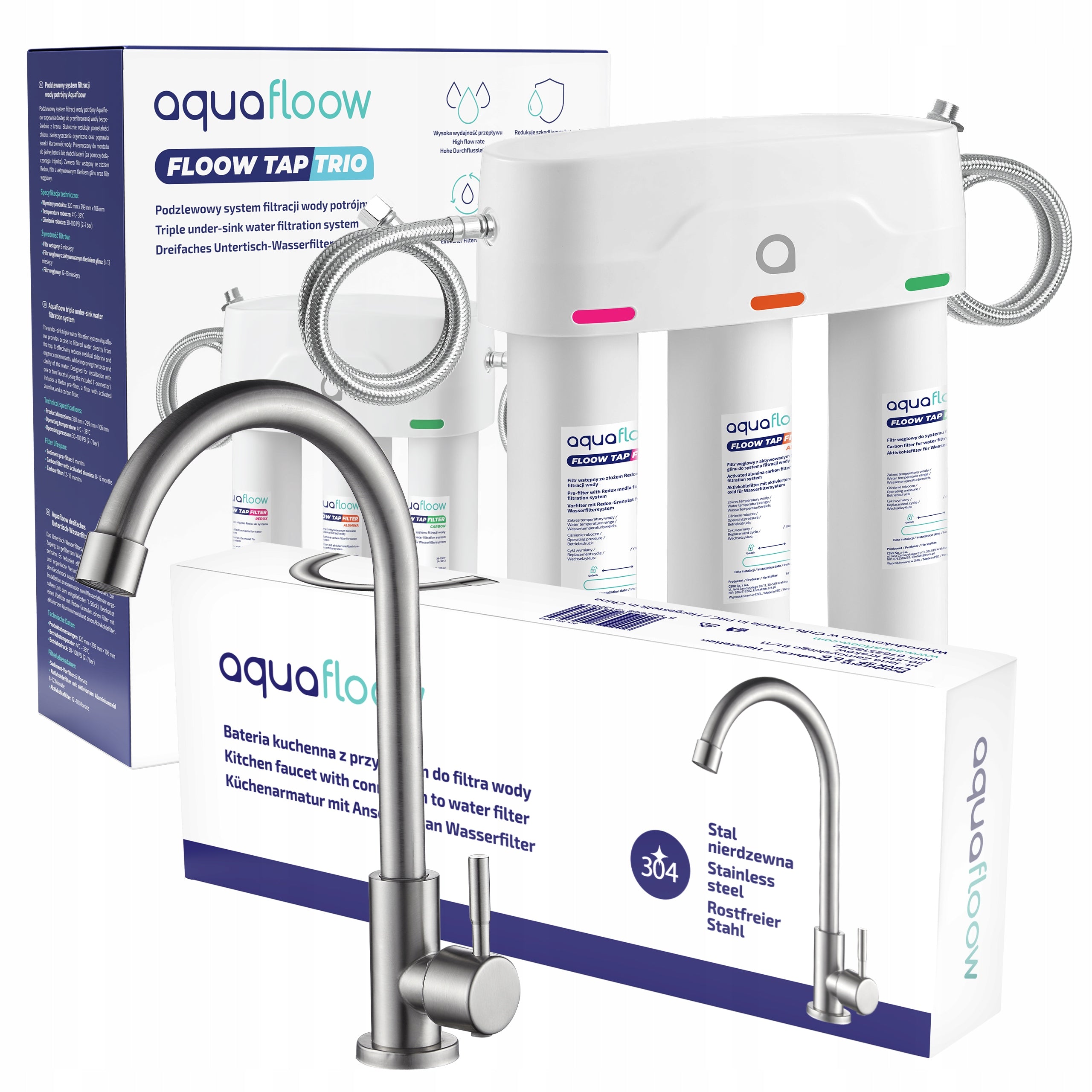 AquaFloow triple under-sink filter system for sink + tap