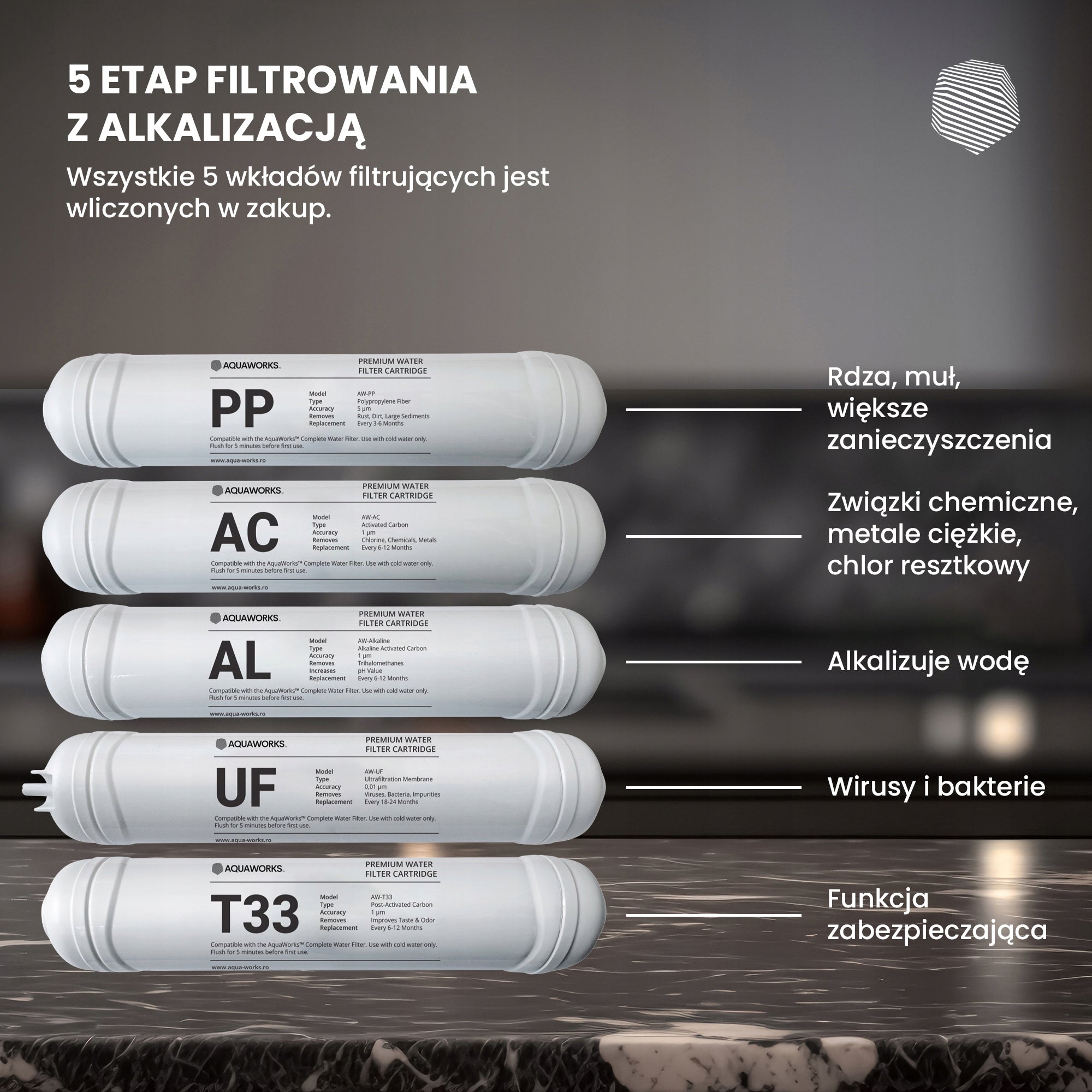 AquaWorks Complete Water Filter with Black 3-Way Battery, 5-Stage System Brand AquaWorks