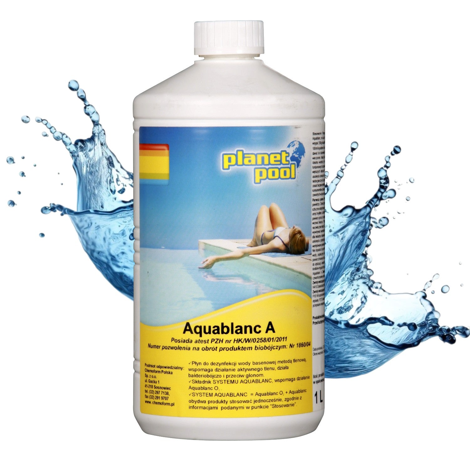 Aquablanc A ACTIVE OXYGEN Liquid WATER DISINFECTION Chlorine Free POOL CHEMISTRY Manufacturer code Aquablanc A Aktywny TLEN