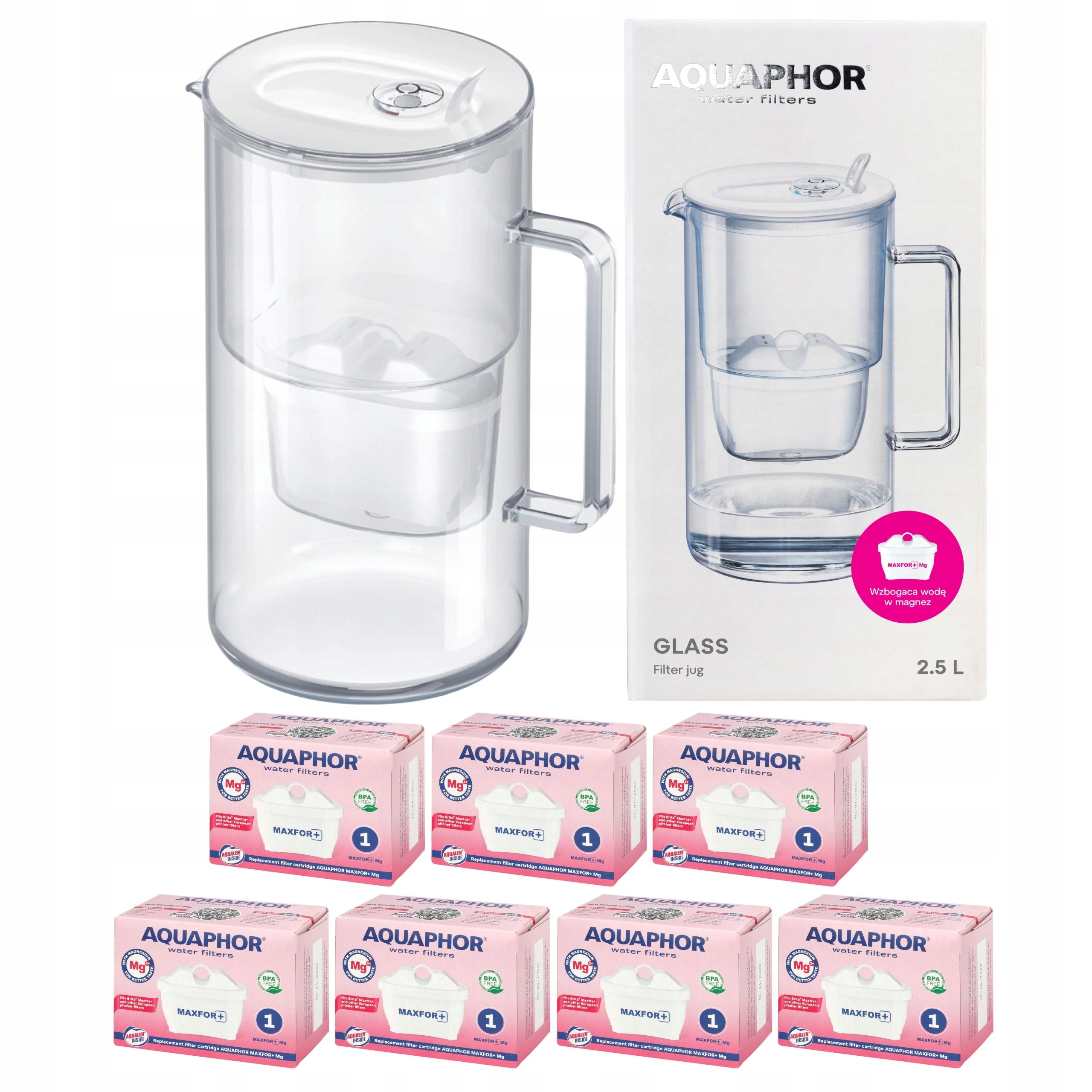 Aquaphor Glass filter jug, white + 7 Maxfor+ Mg filters