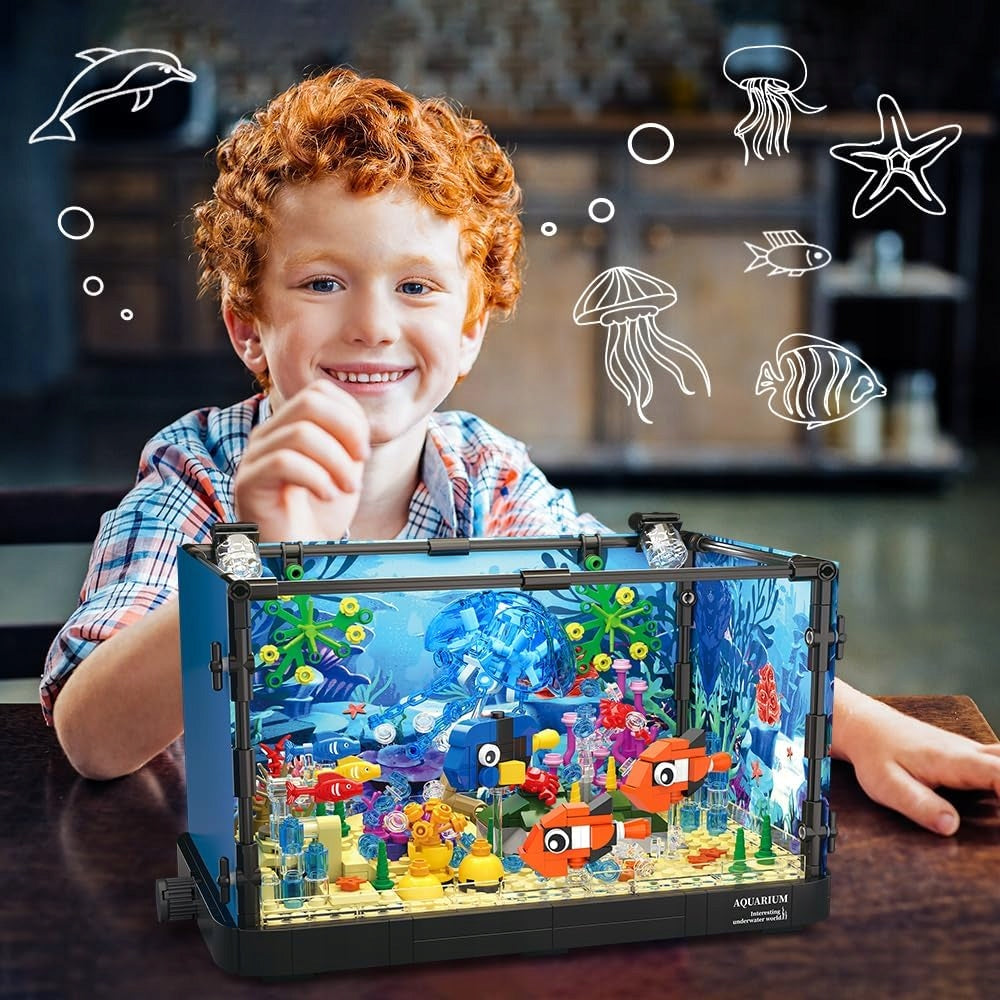 Aquarium blocks with LED lighting set 725pcs gift for children adults Packaging status original