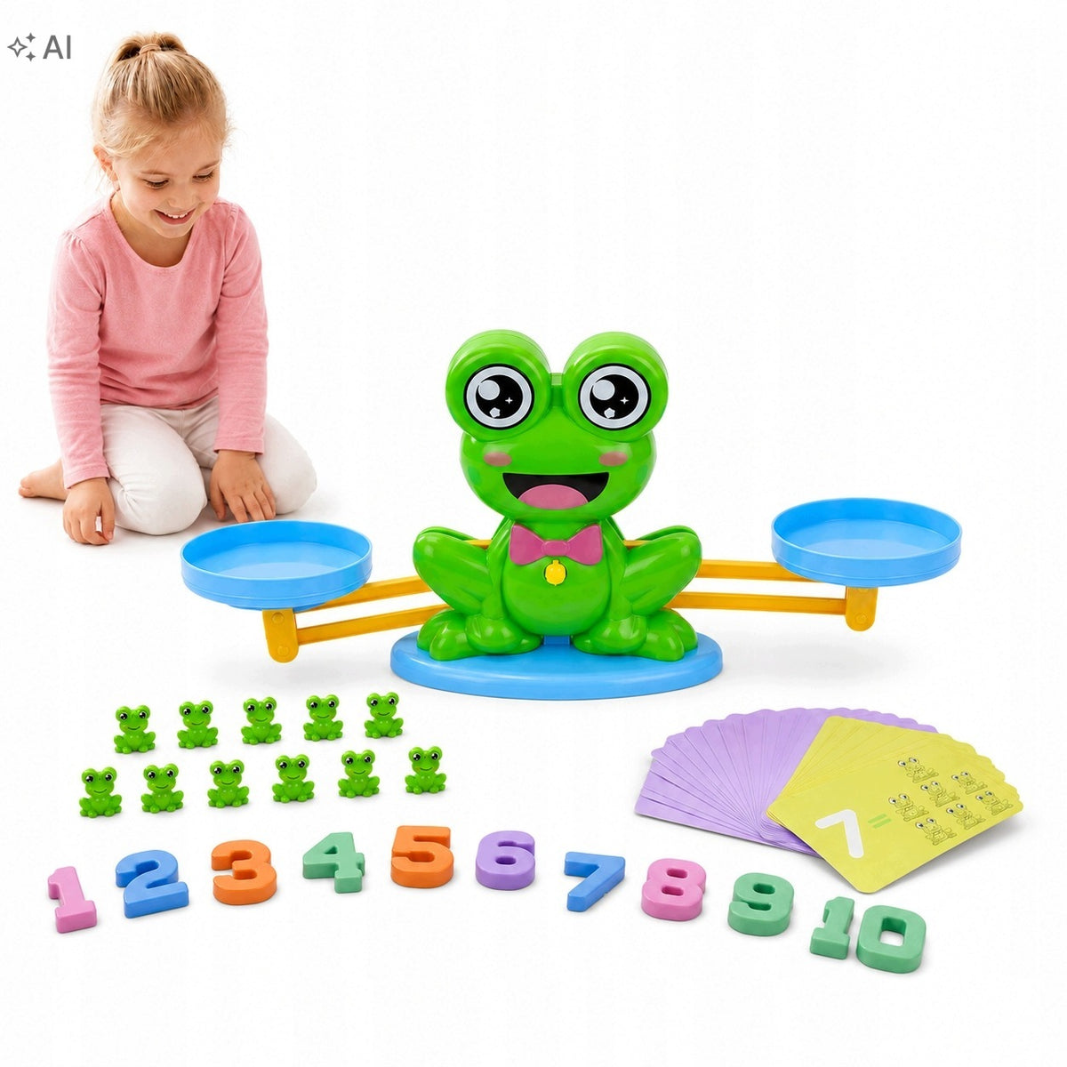Arcade game learning colors counting addition balancing frog weight