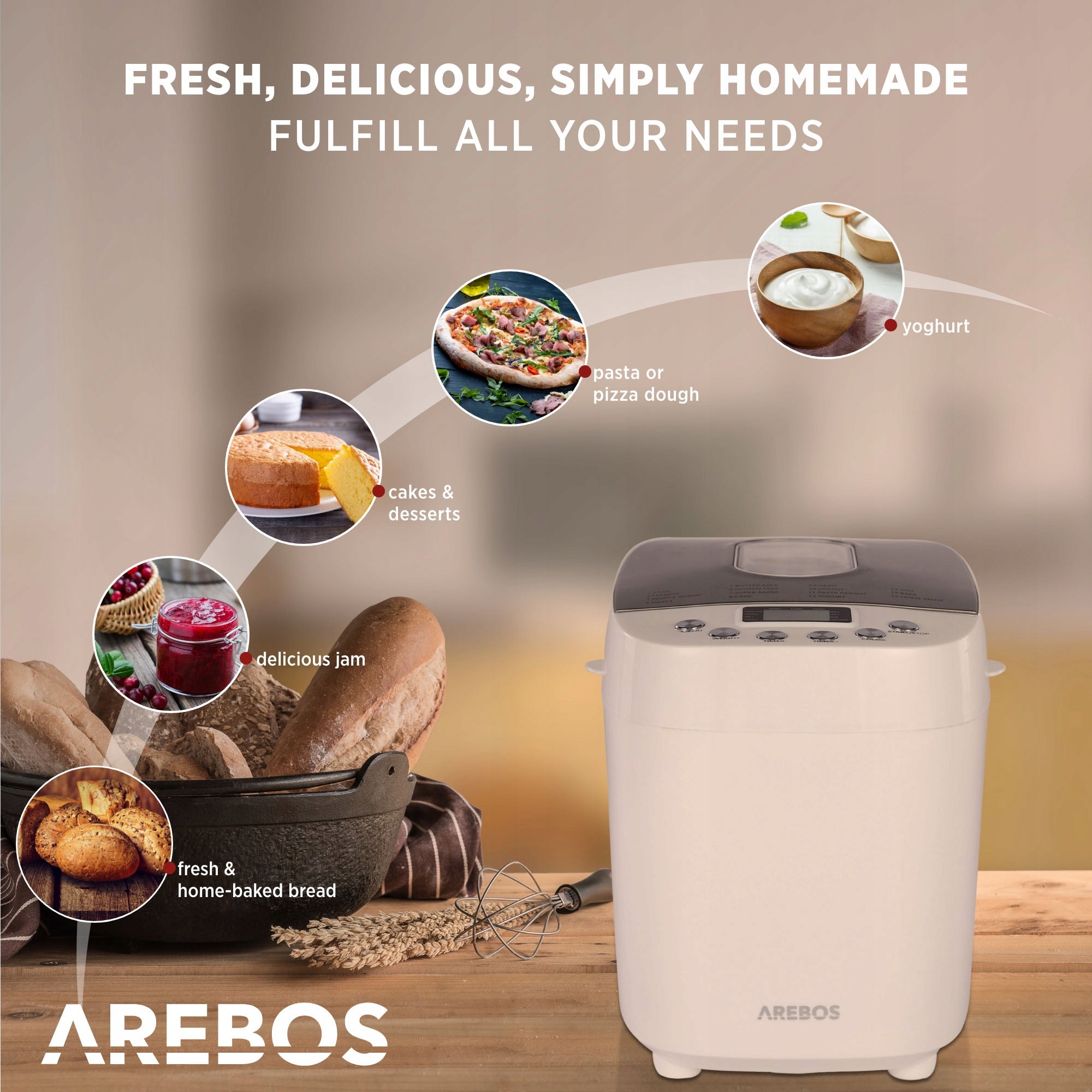 Arebos - Bread Maker | 1500 g | 850 W | White EAN (GTIN) 4260627424054