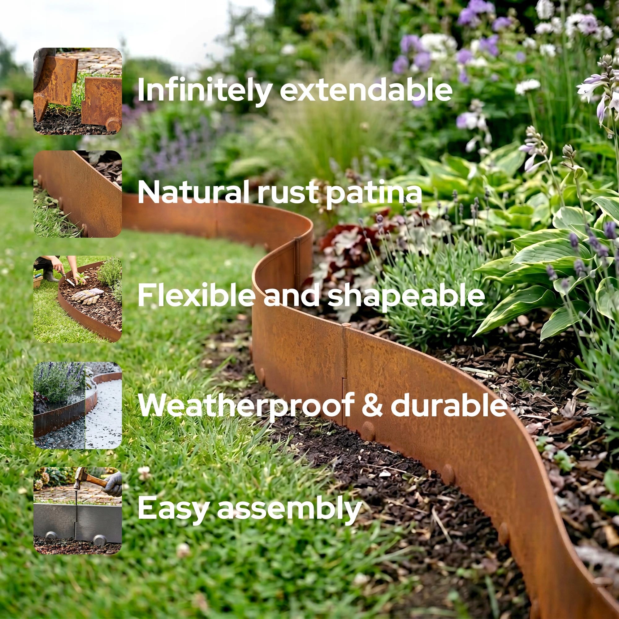 Arebos Corten Steel Lawn Edging 10m Flexible Weatherproof Garden Border Set Manufacturer code AR-HE-CTRK10