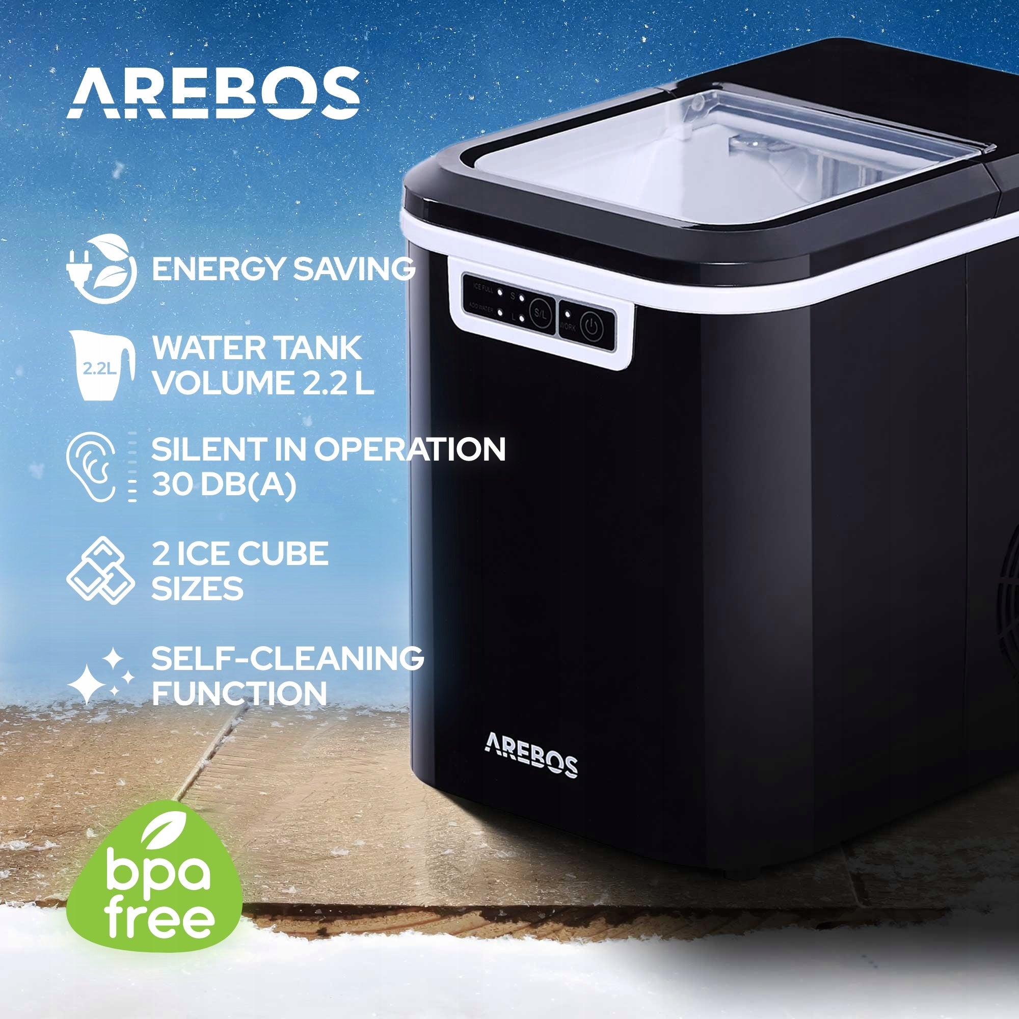 Arebos - Ice Cube Machine 2.2L | Black Manufacturer code AR-HE-EM22B