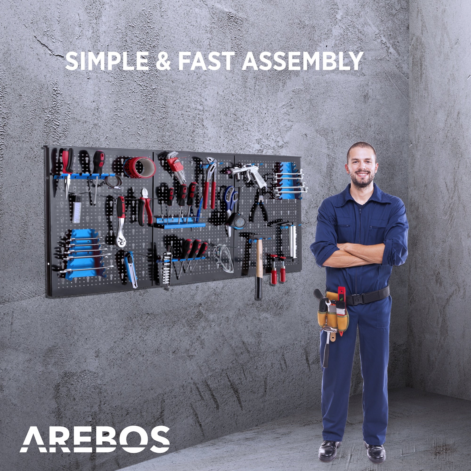 Arebos - Workshop Tool Wall | 17 pcs. | 117,6 x 59,5 x 2 cm | Blue Kind pegboard