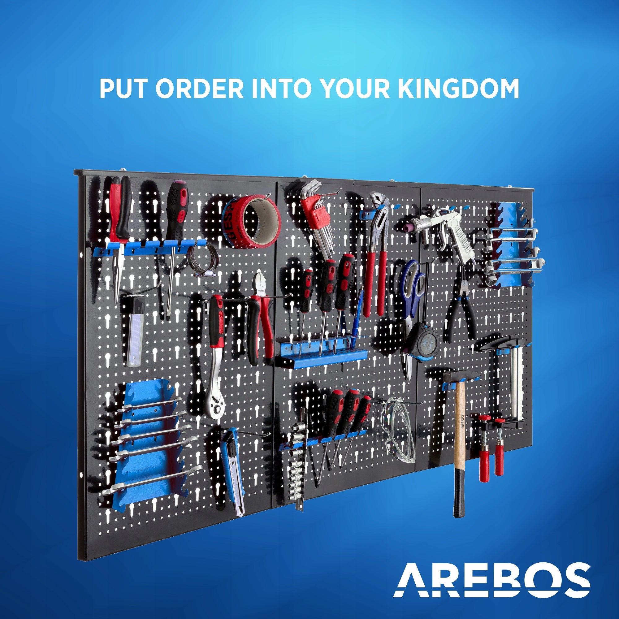 Arebos - Workshop Tool Wall | 17 pcs. | 117,6 x 59,5 x 2 cm | Blue Manufacturer code AR-HE-WW17B