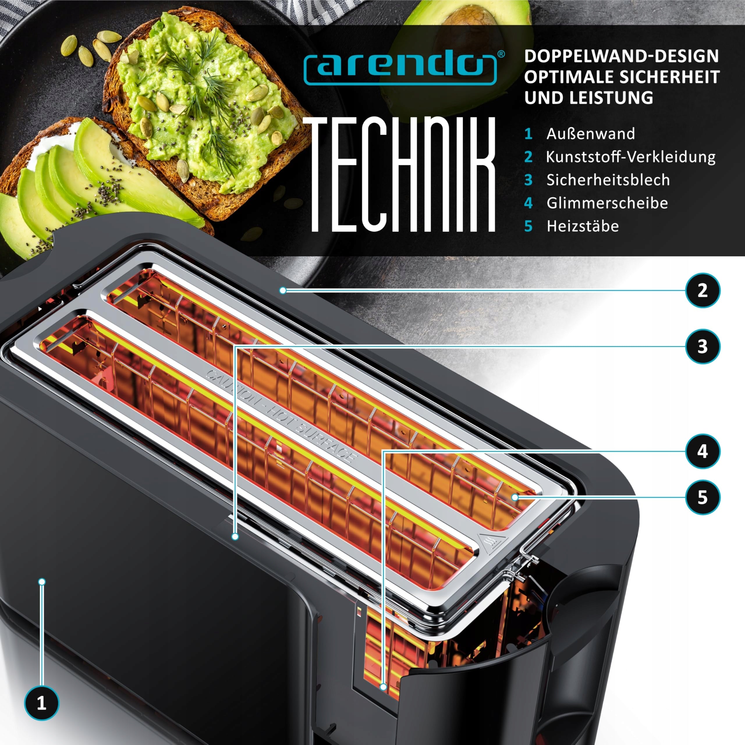 Arendo - Stainless steel toaster with long Brand Arendo