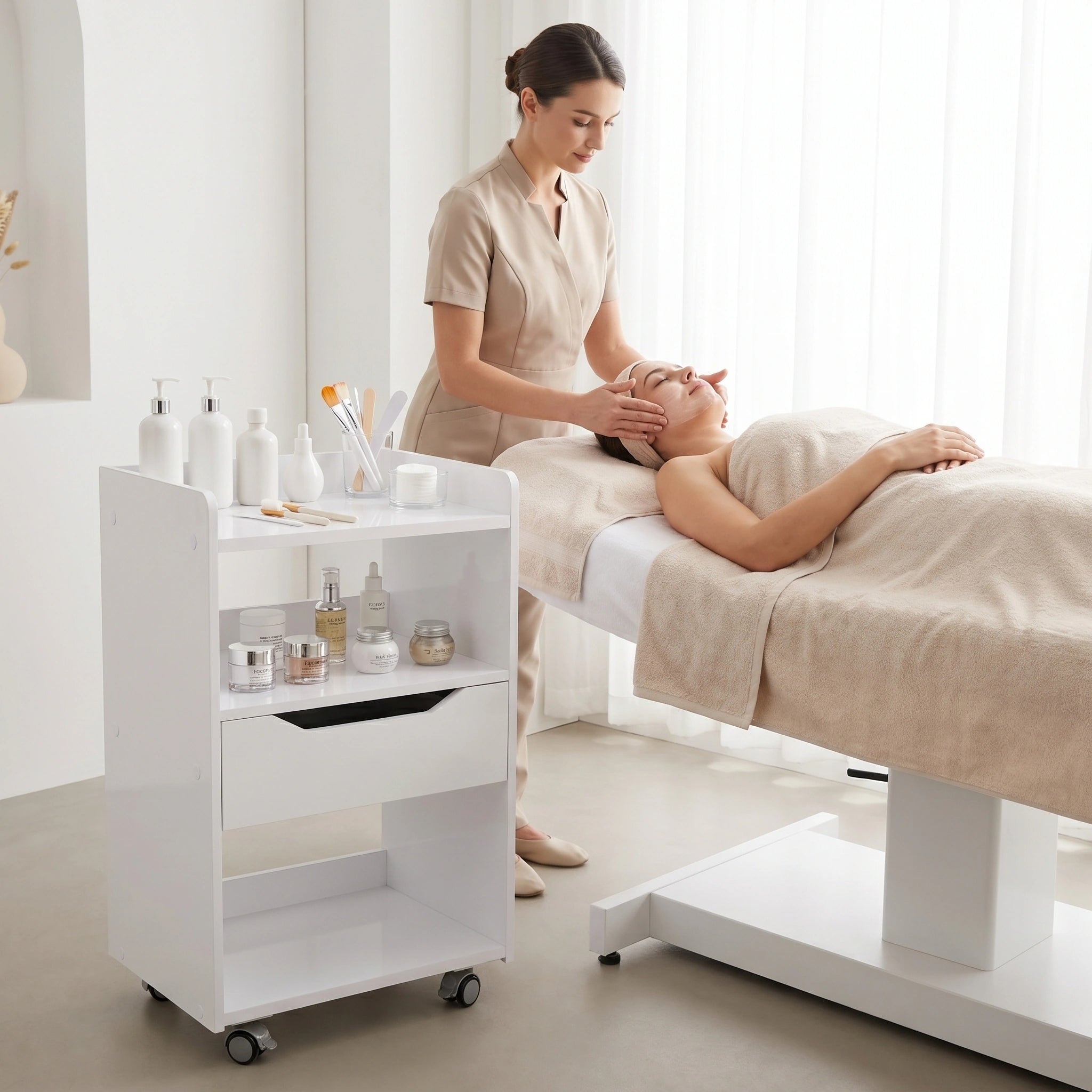 Ario Cosmetic Helper Mobile Table On Wheels with Drawers Habys Medical device no