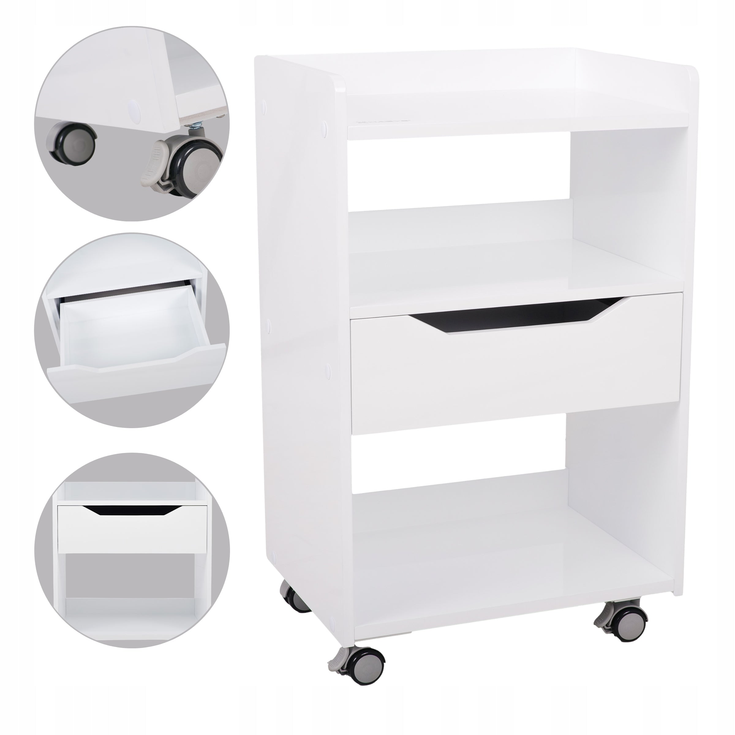 Ario Cosmetic Helper Mobile Table On Wheels with Drawers Habys