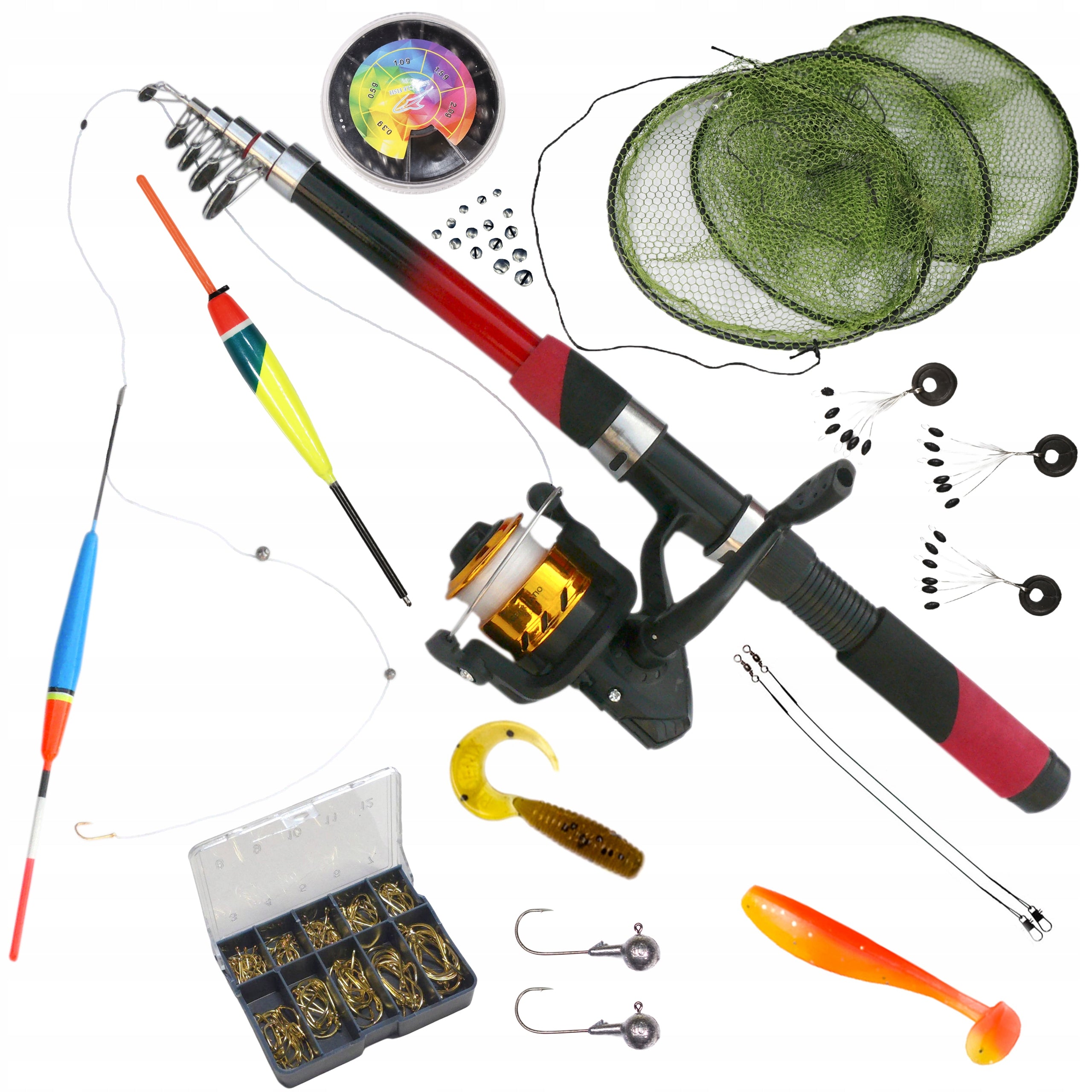 Armed Ready Fishing Set Over Water Mesh Float Bait Hooks