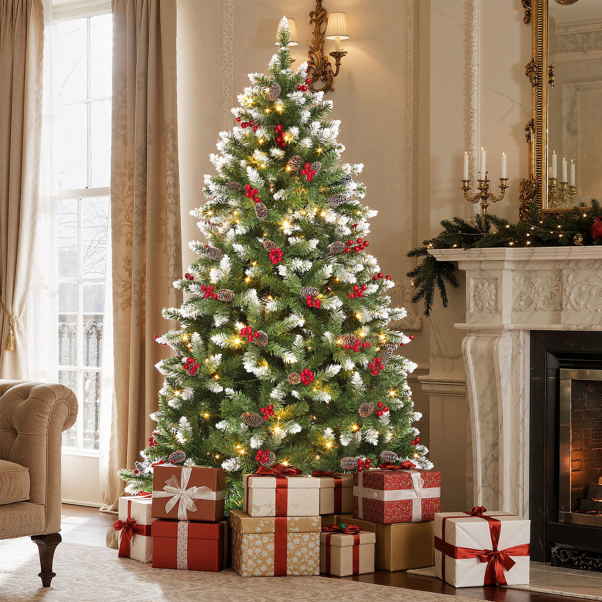 Artificial Christmas Tree 182cm like real Green Pine dense with Light Packaging status original