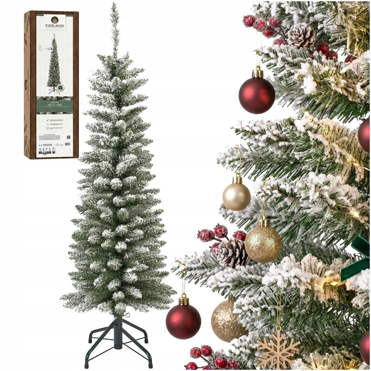 Artificial Christmas tree SLIM 180cm green snow-covered Pencil pine narrow 70cm