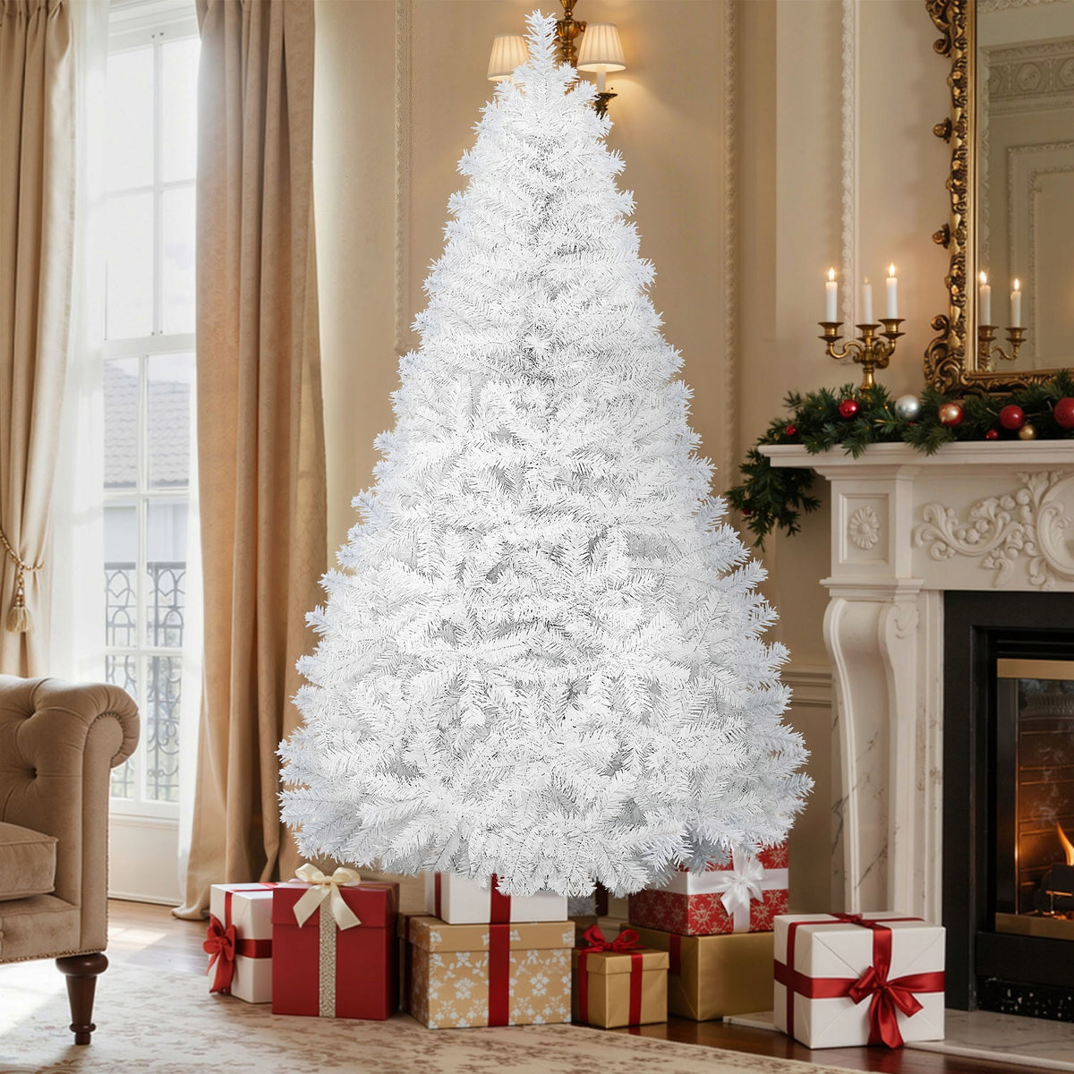 Artificial Christmas tree like real pine, 182 cm, snow-covered, thick, white