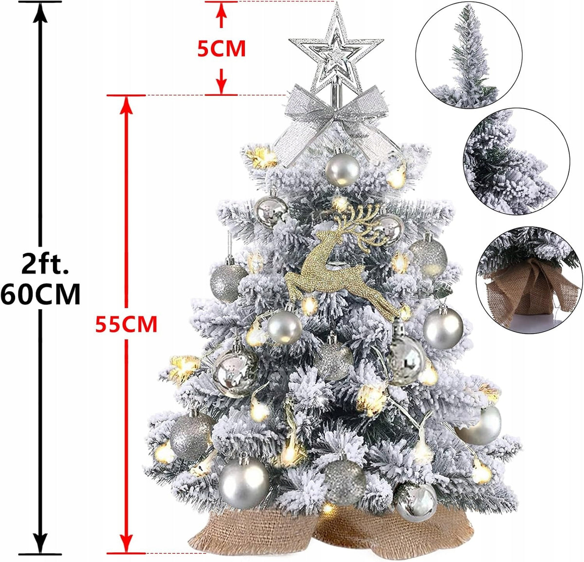 Artificial Christmas tree mini snow-covered decorated ready with LED lights 60cm Packaging status original