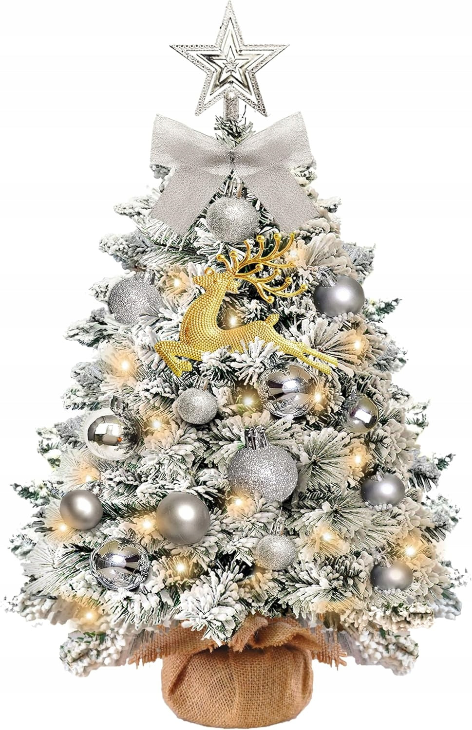 Artificial Christmas tree mini snow-covered decorated ready with LED lights 60cmm