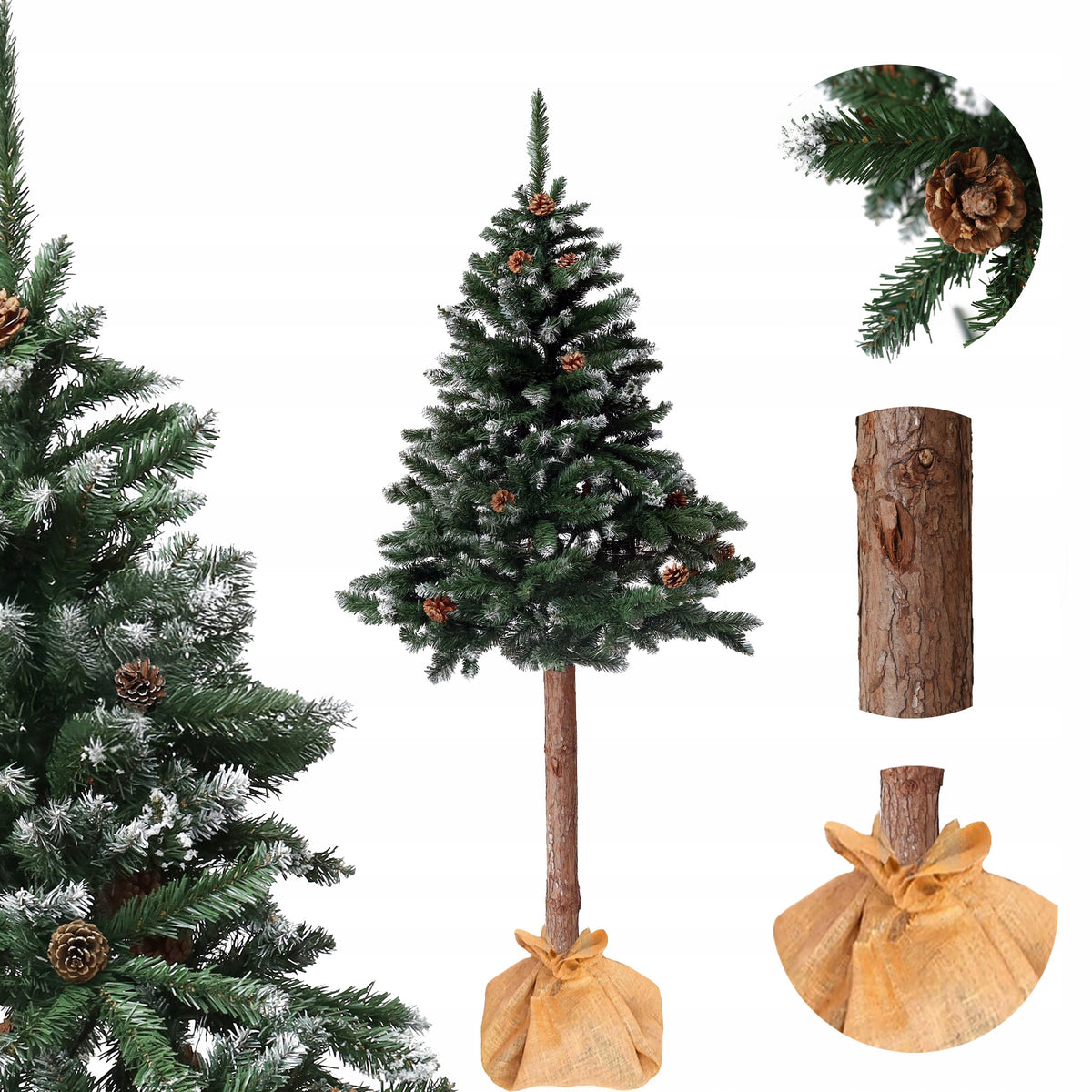 Artificial Christmas tree on the trunk 150 cm diamond pine with snow-covered cones