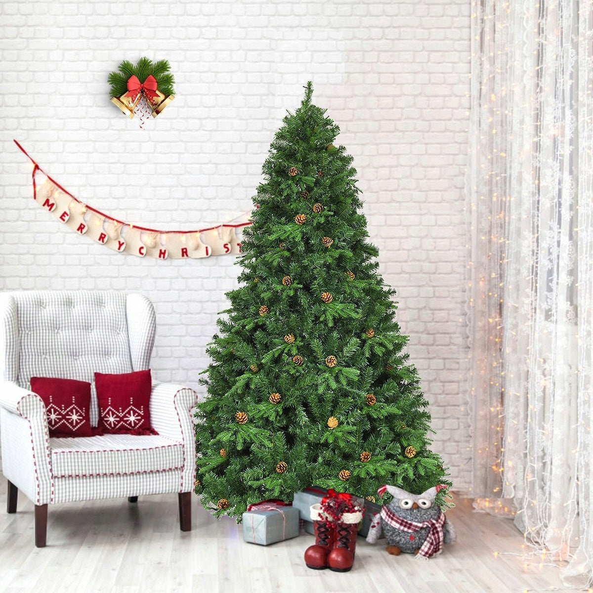 Artificial Christmas tree with stand and LED lights 240cm CM20685 Brand Costway